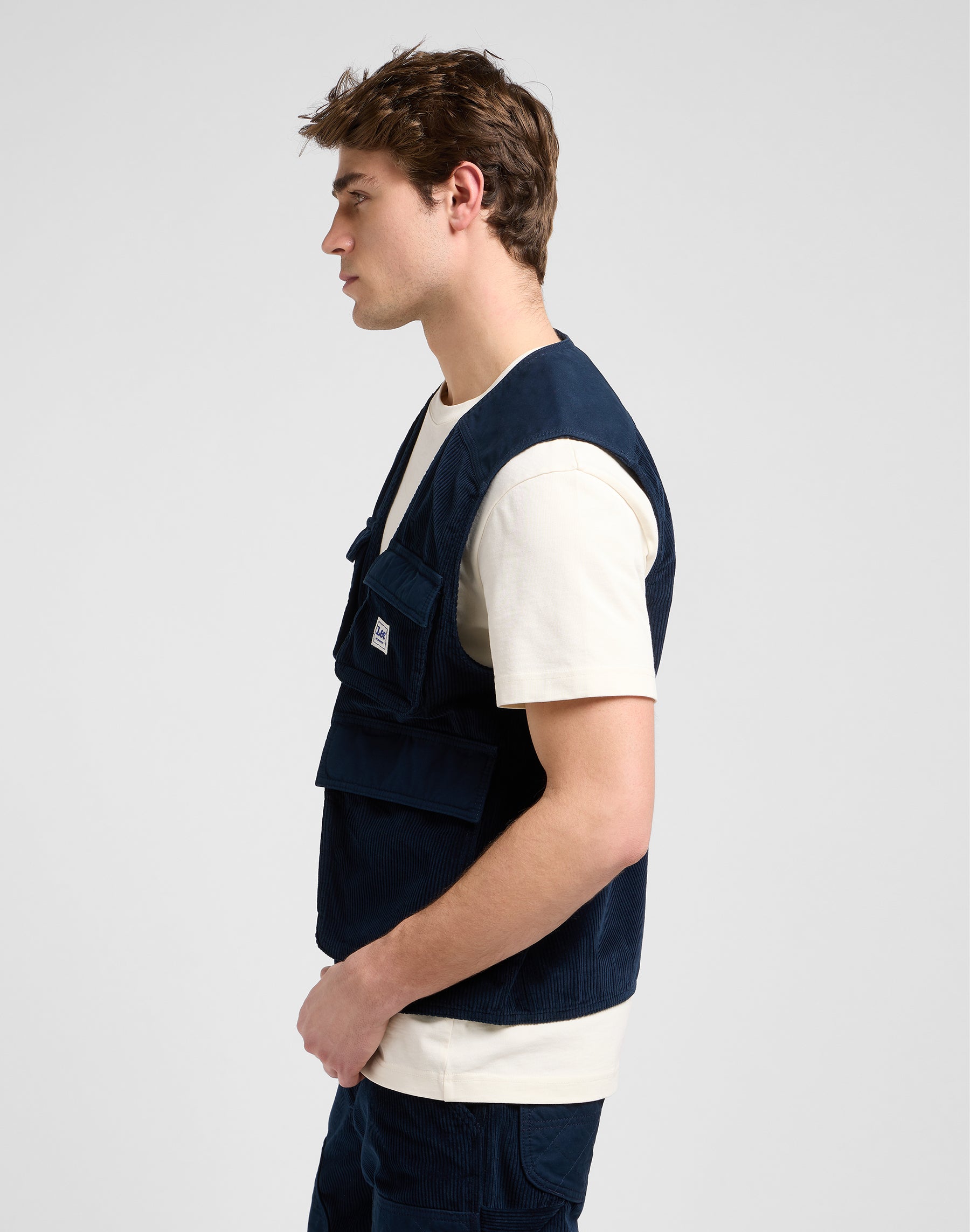 Gilet Ww a mediazione mista in giacche rivettate Navy Lee