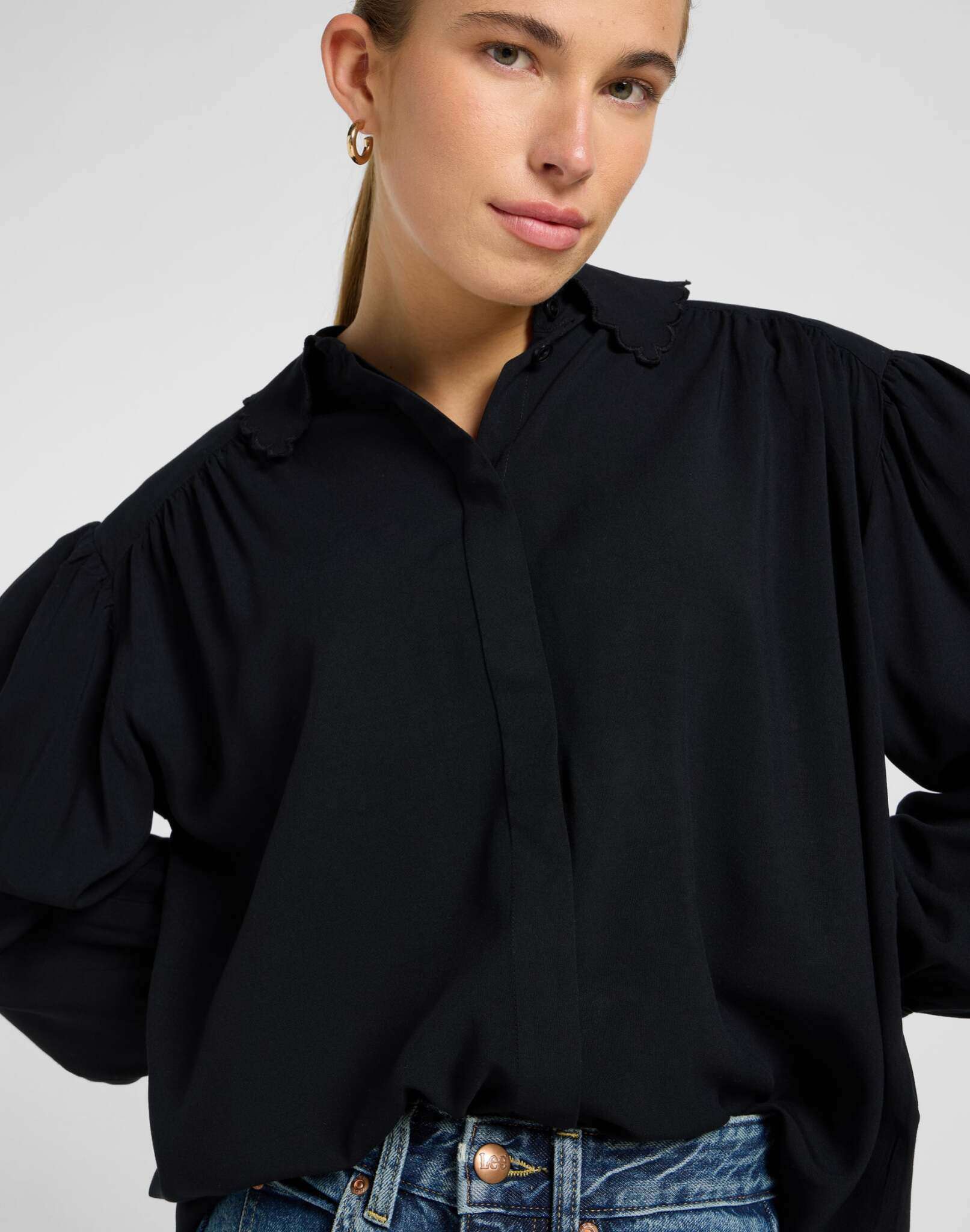 Camicia con colletto a dichiarazione in Unionall Nero Camicie Lee