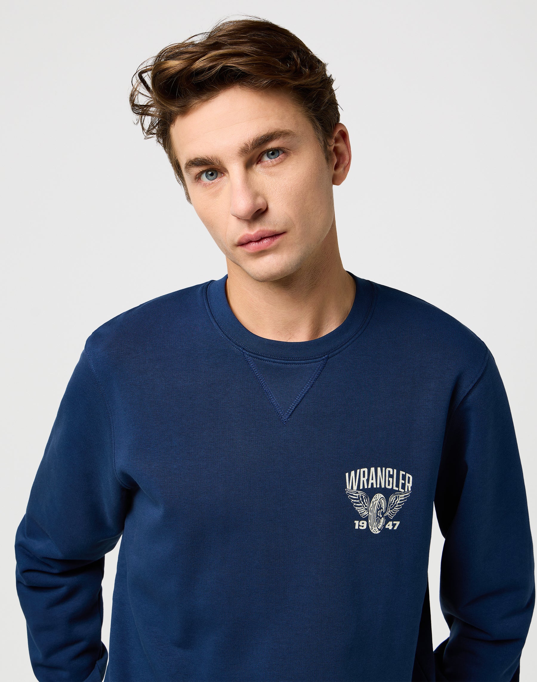 Felpa Americana Crew in Navy Wrangler