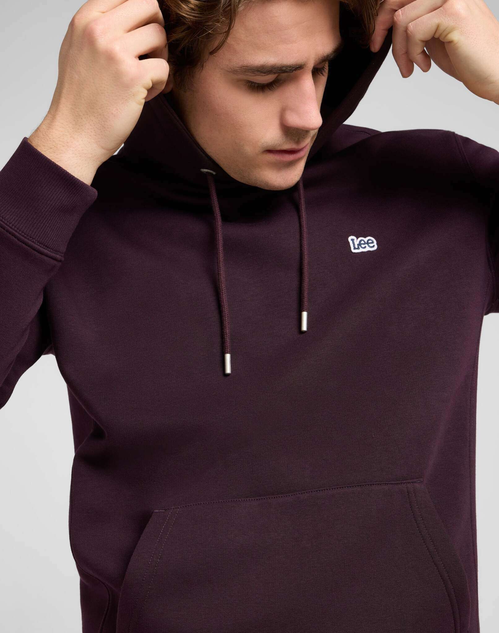 Felpa con cappuccio a tinta unita in Deep Wine Hoodie Lee
