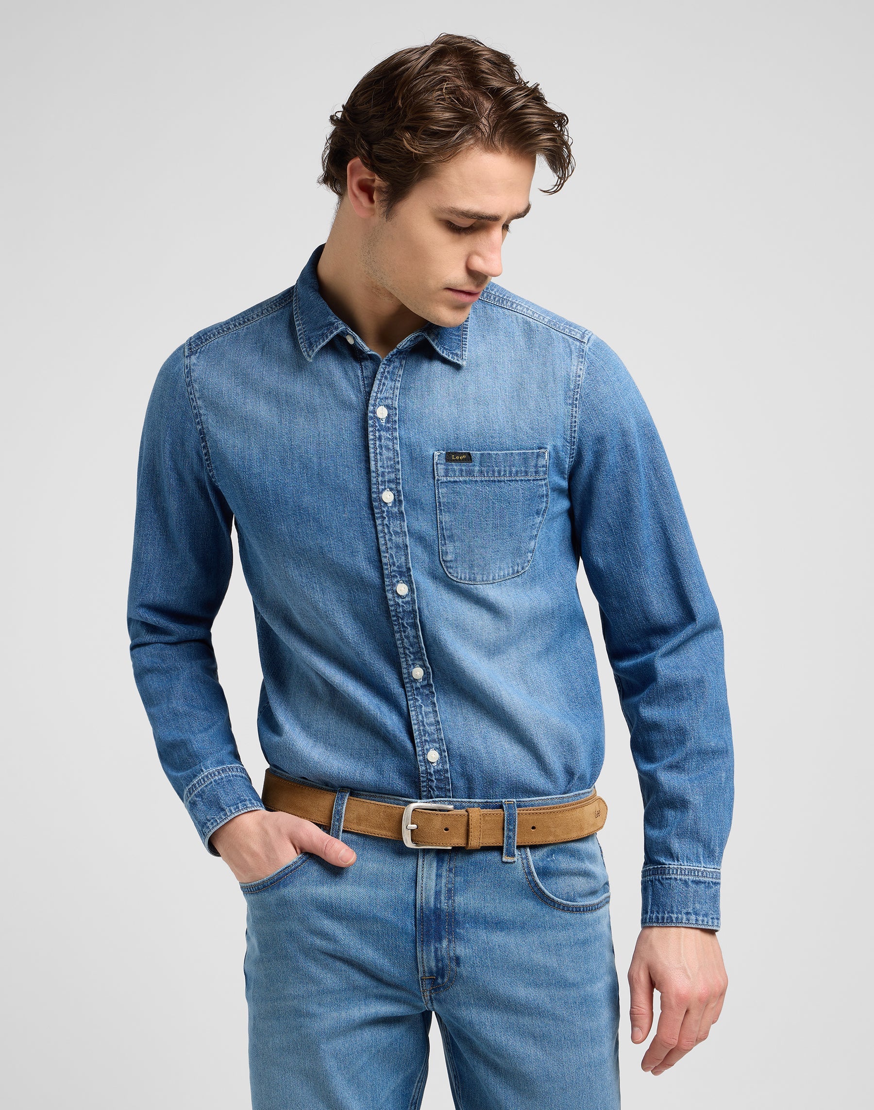 Cintura in pelle scamosciata in Khaki Belt Lee