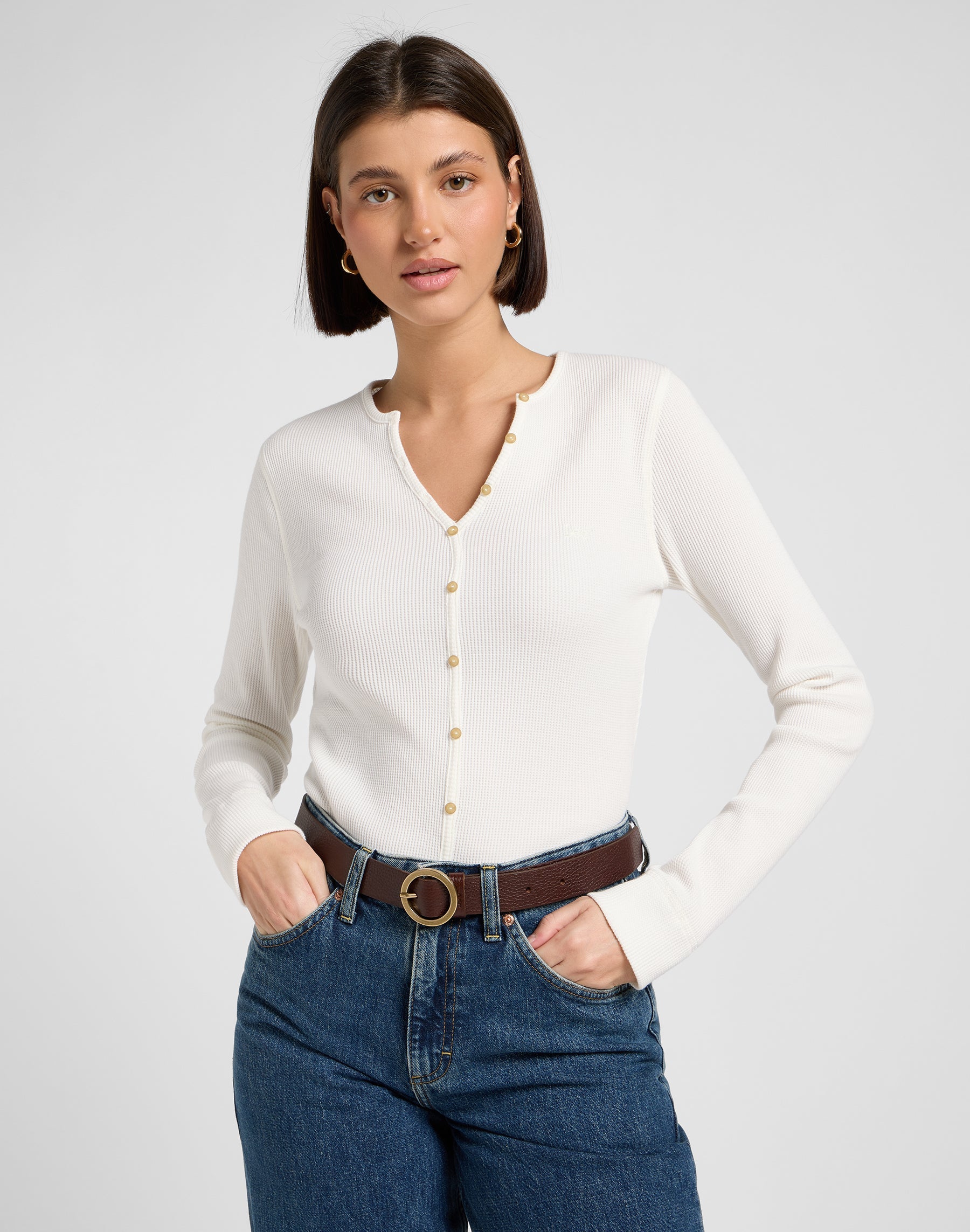 Cintura con fibbia rotonda in marrone scuro Belt Lee