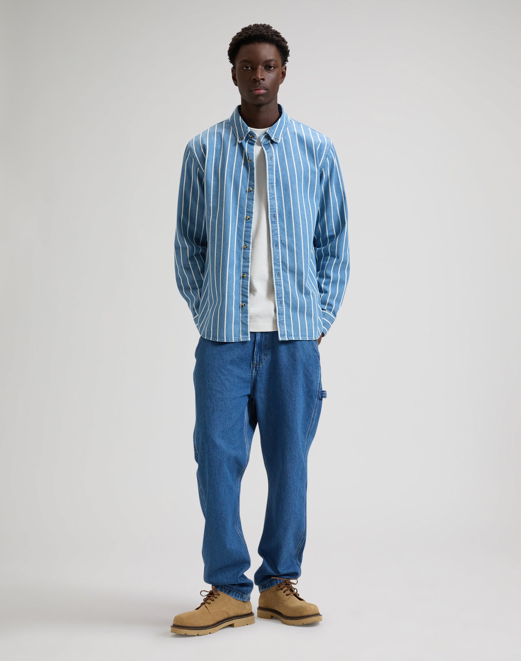 Camicia da lavoro button down in denim a righe Lee