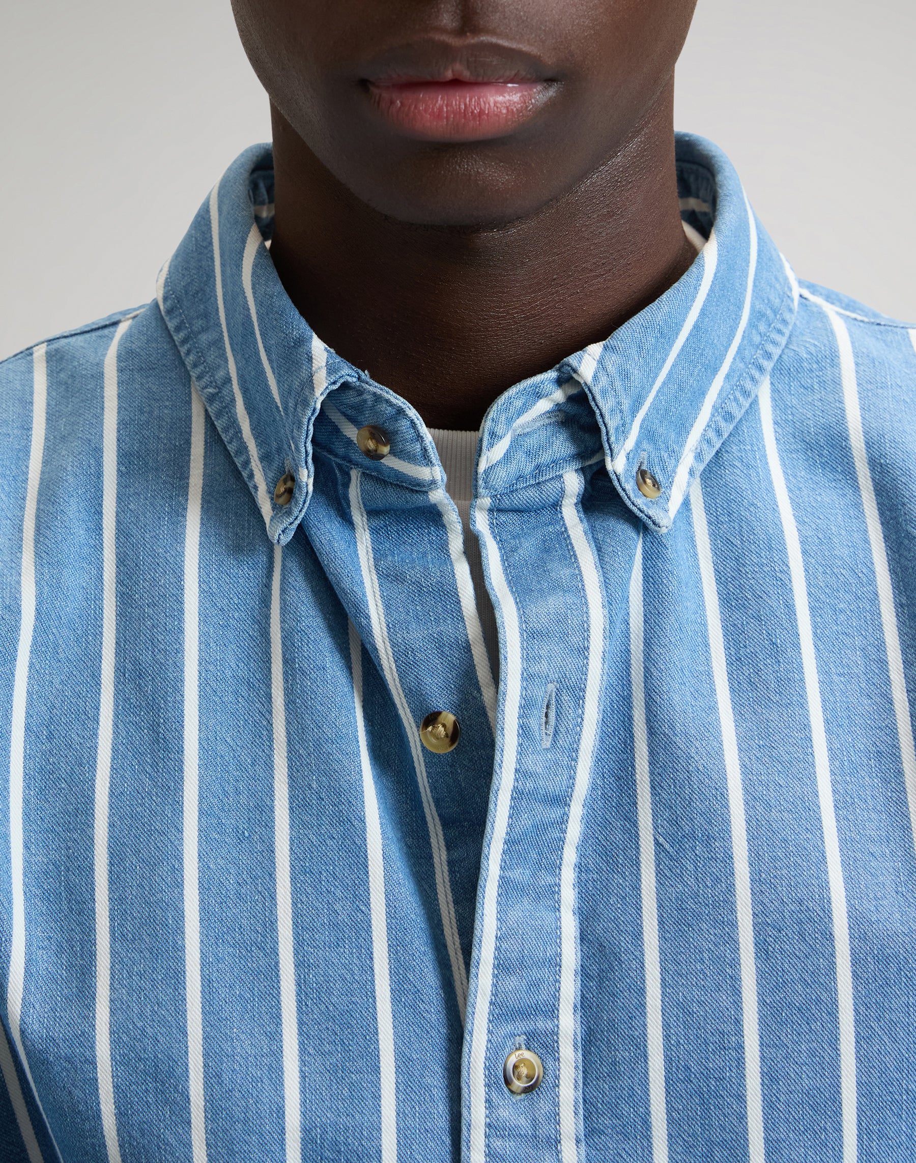 Camicia da lavoro button down in denim a righe Lee