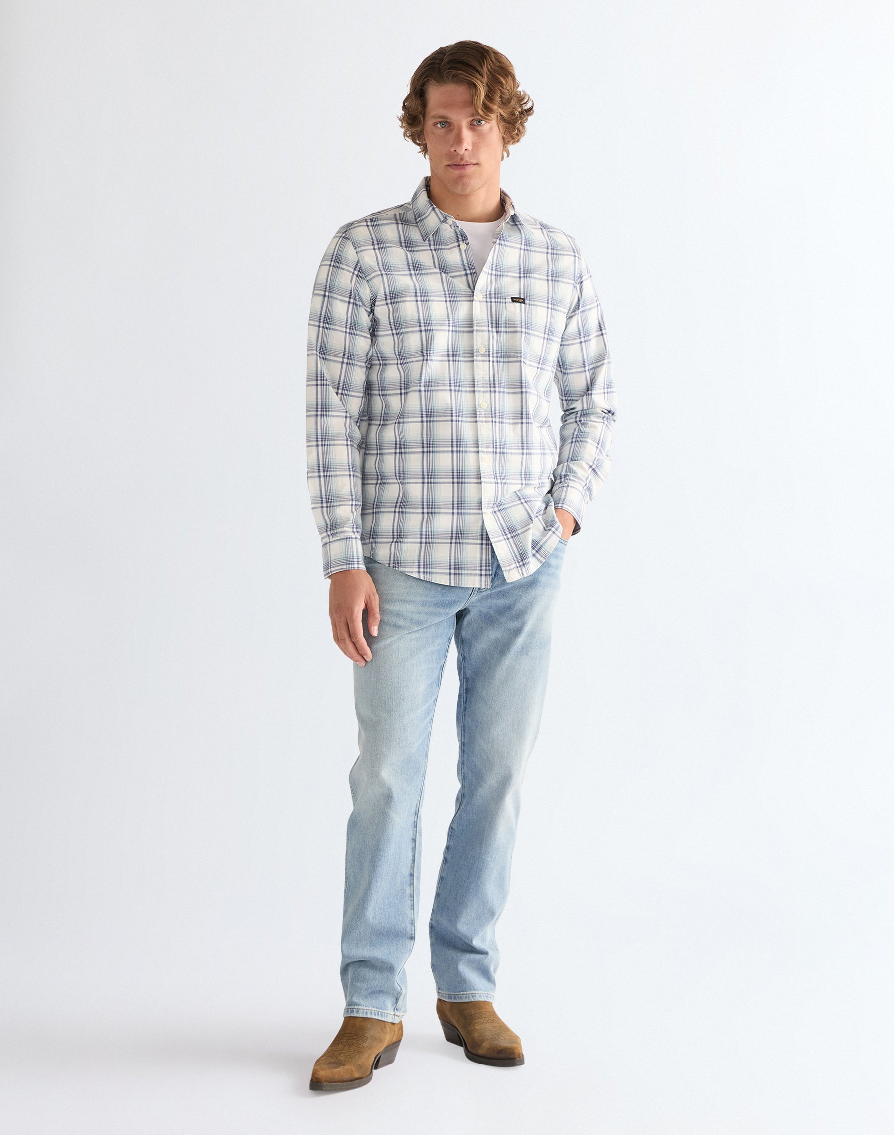 1 camicia Pocket in blu bianco Camicie Wrangler