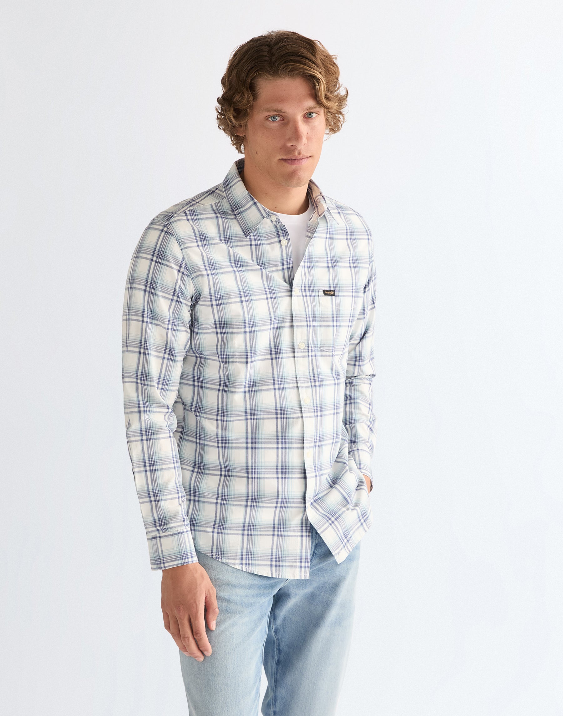 1 camicia Pocket in blu bianco Camicie Wrangler