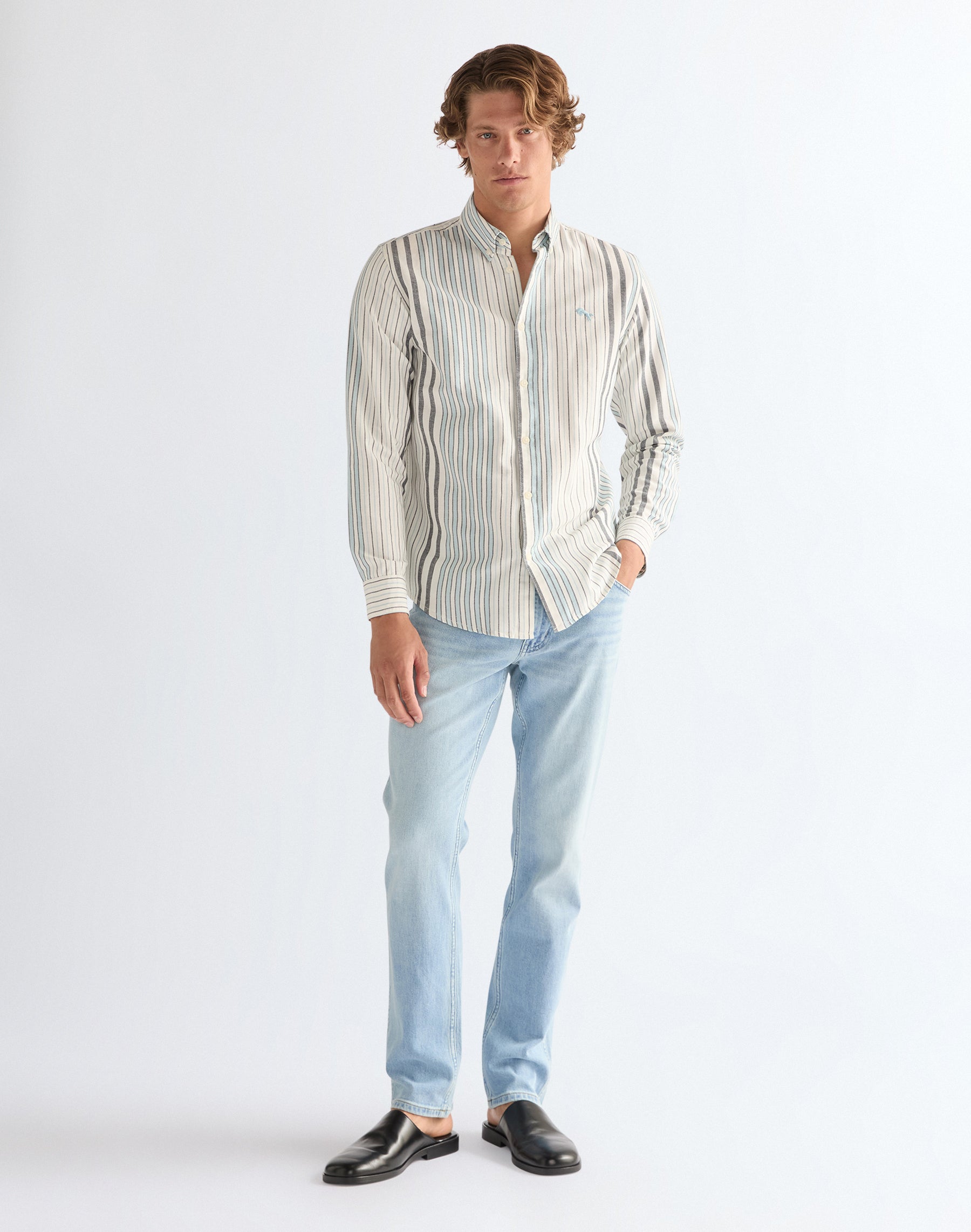 Camicia Oxford in bianco blu Camicie Wrangler