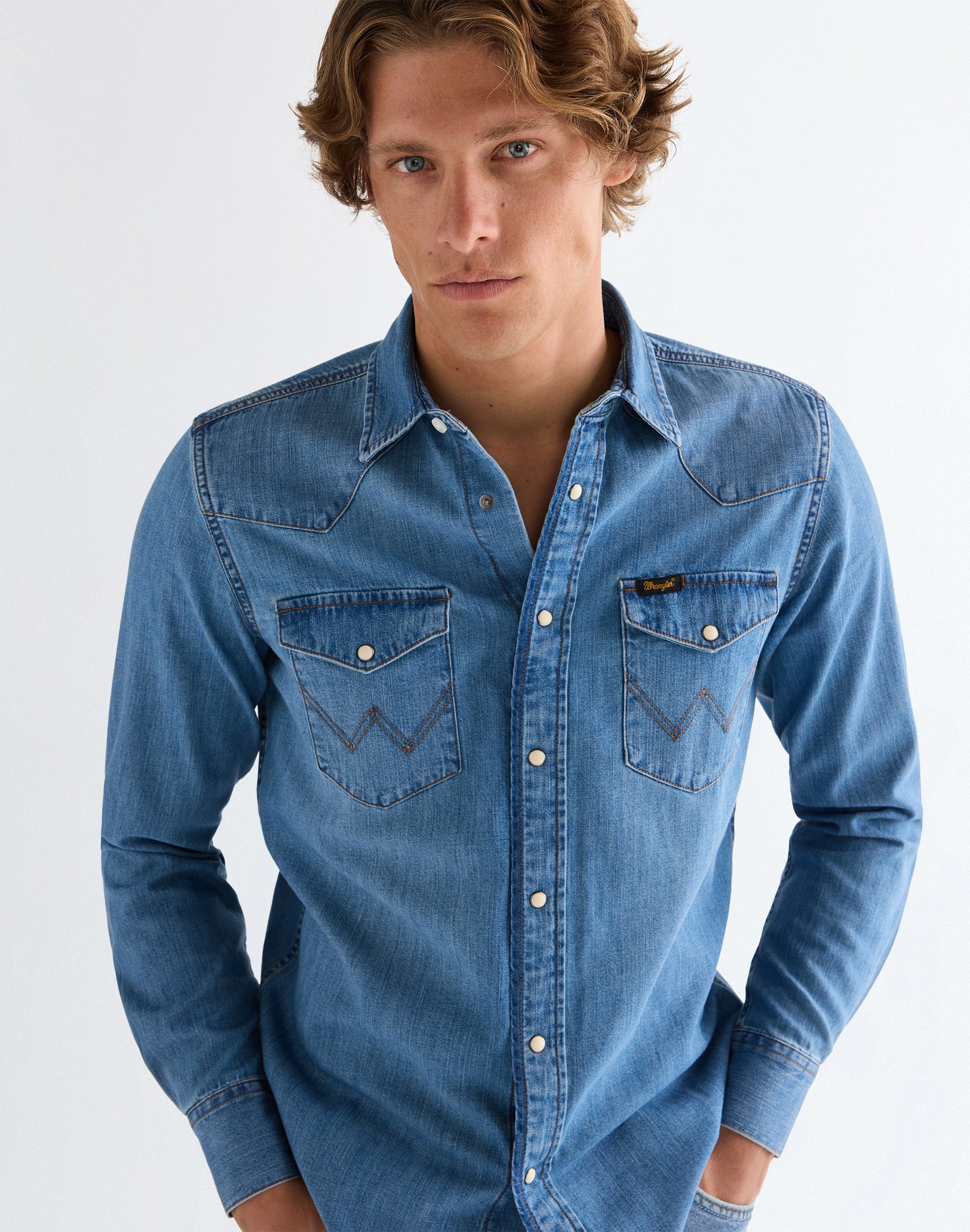 Western in lavaggio medio chiaro Camicie Wrangler