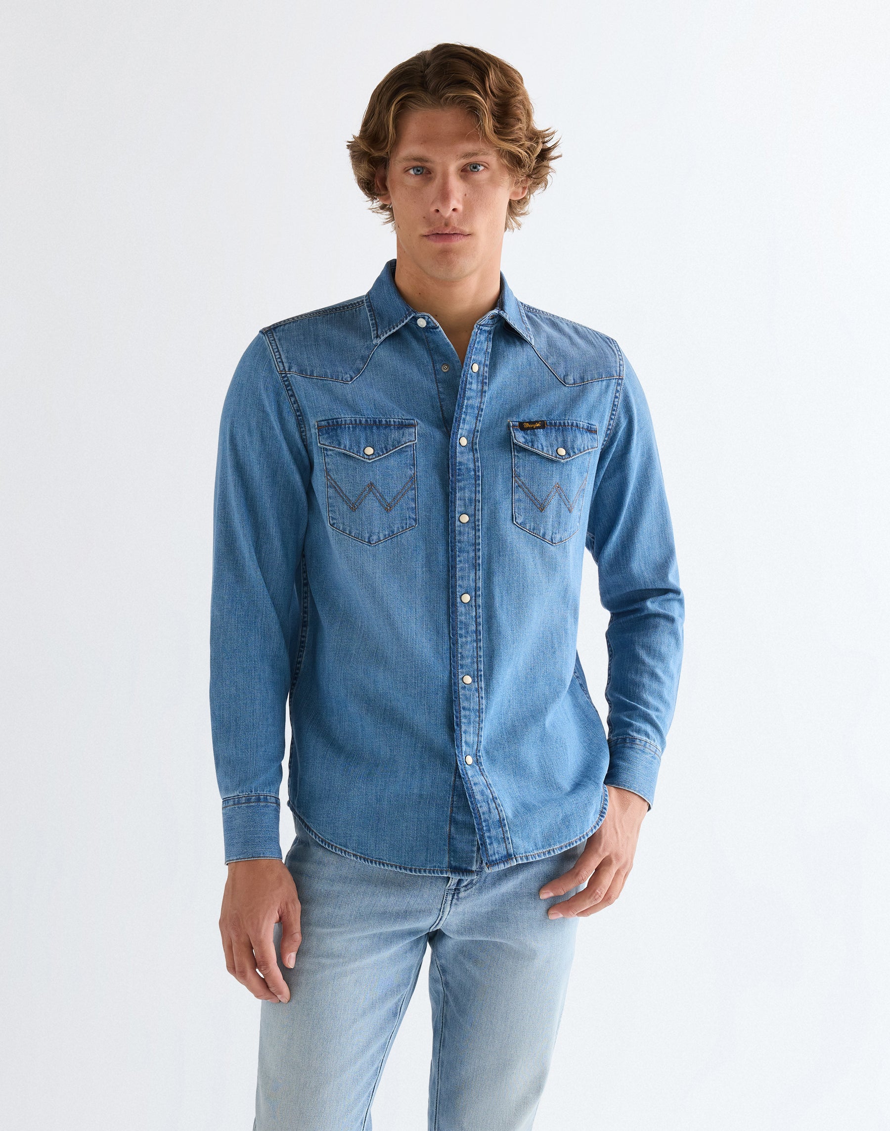 Western in lavaggio medio chiaro Camicie Wrangler
