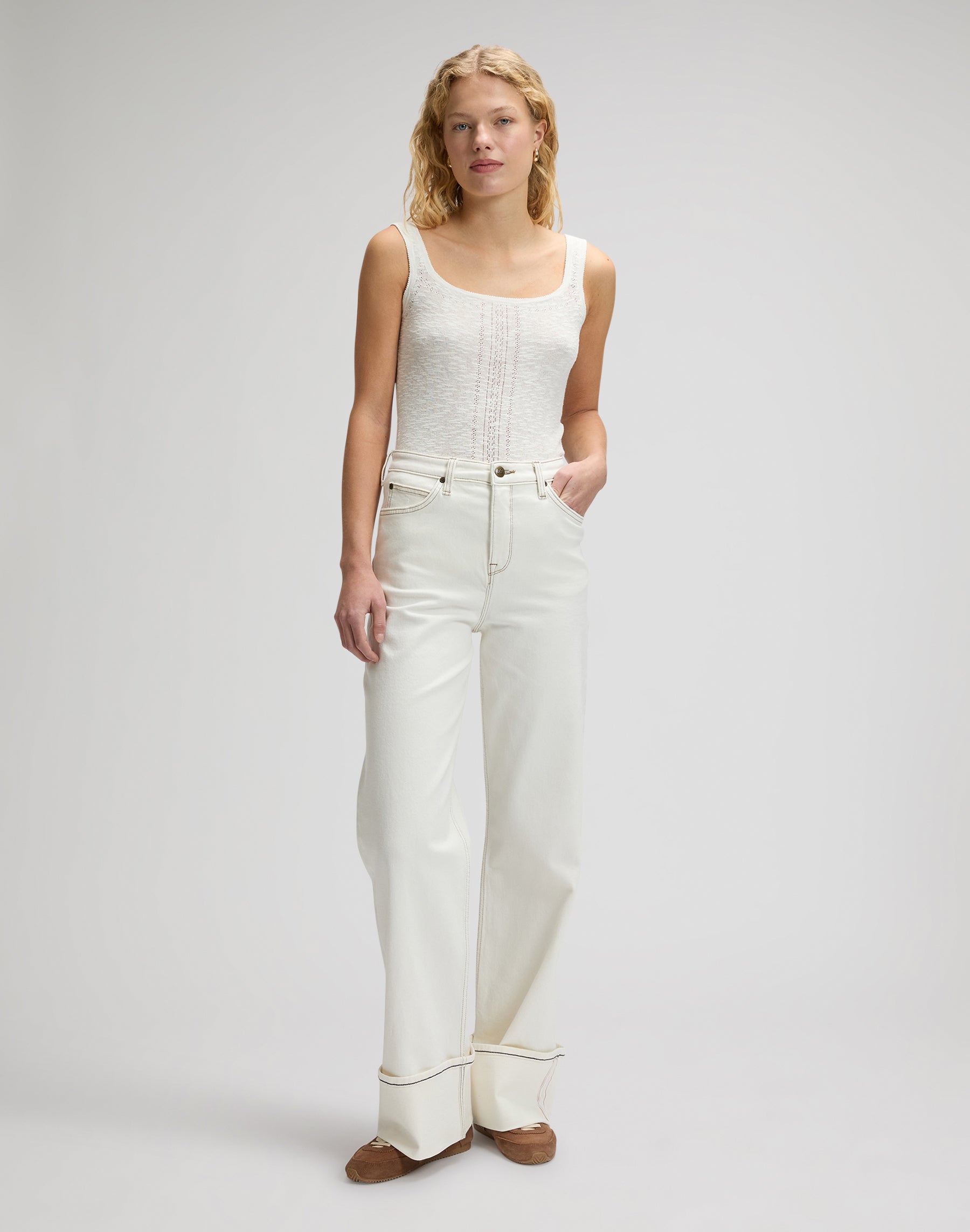 Canotta lavorata a maglia in ecru