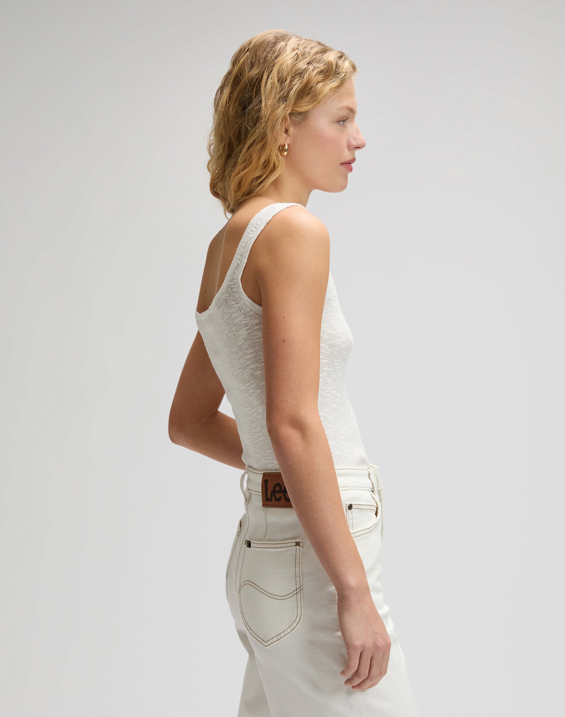 Canotta lavorata a maglia in ecru