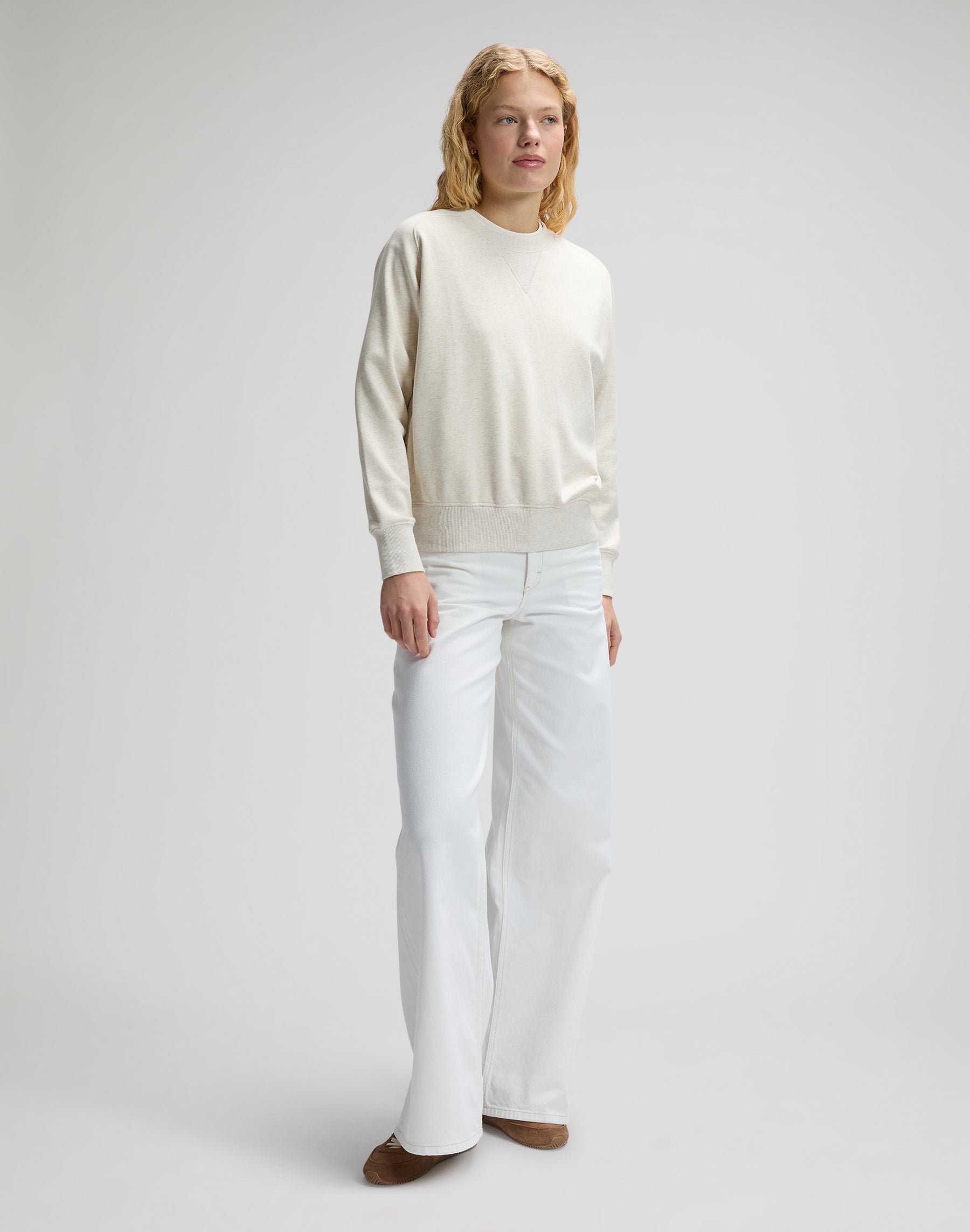 Felpa Raglan Crew in Ecru Heather