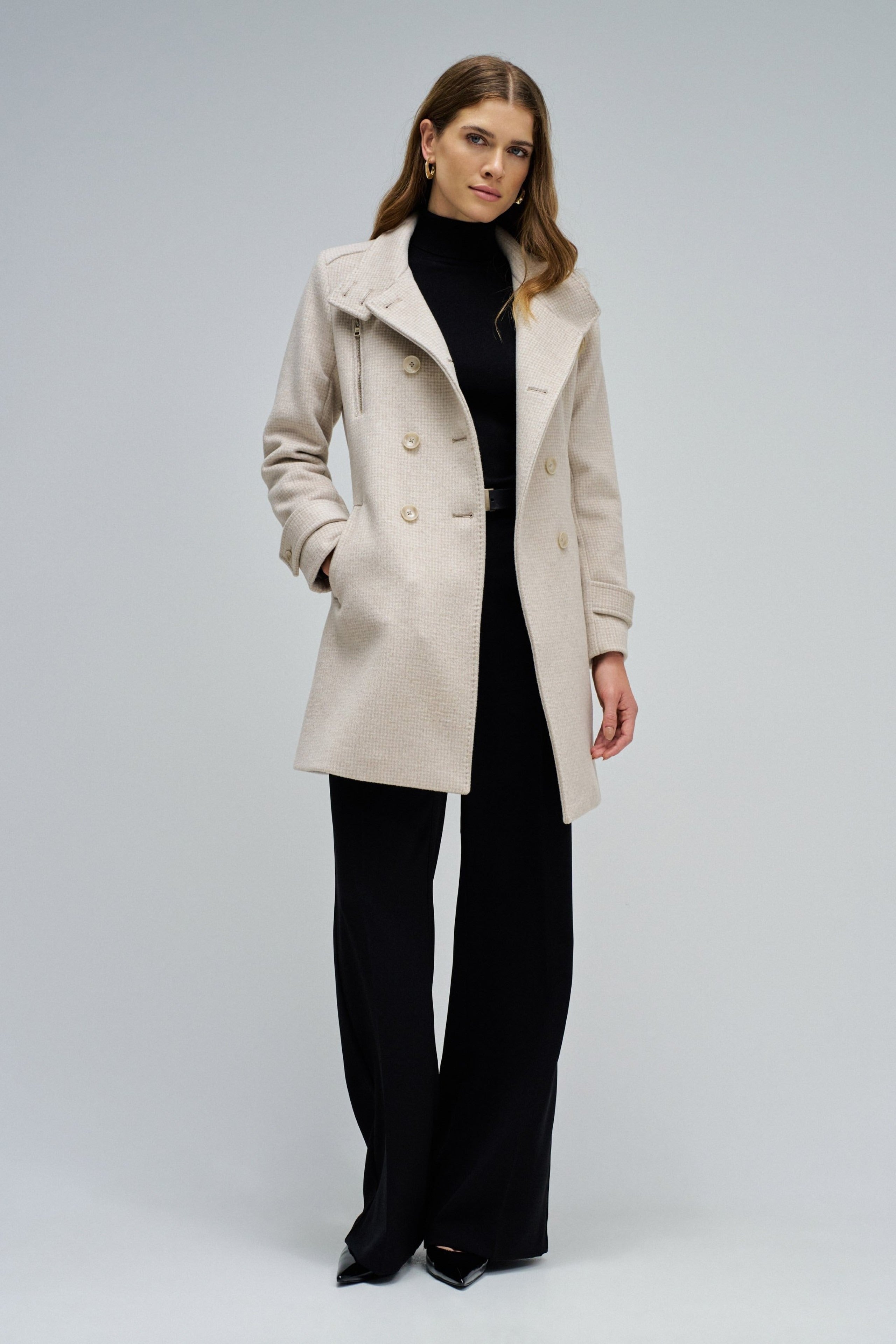 Cappotto lungo in lana Grace in beige chiaro V1 Giacche Salsa Jeans