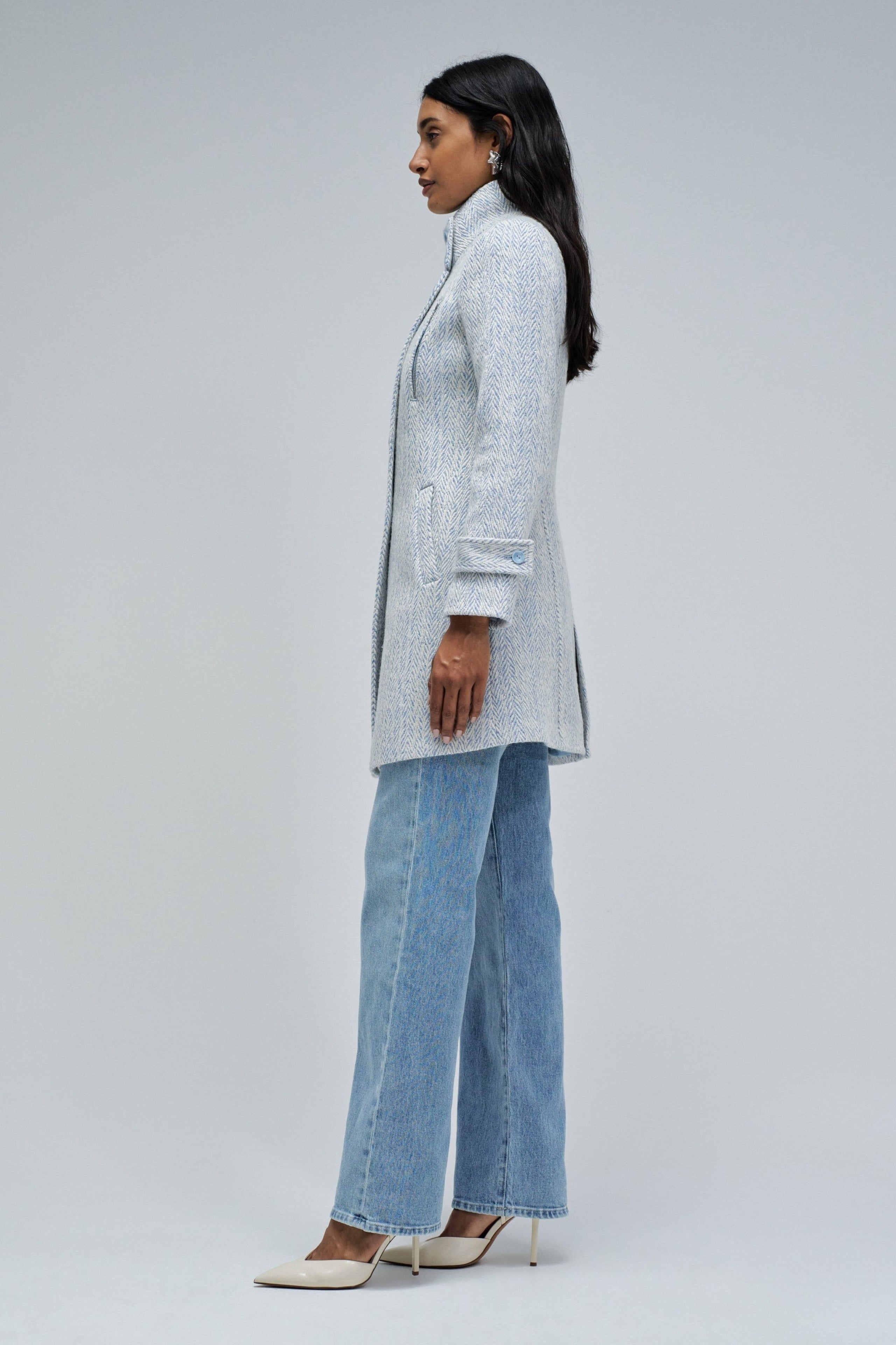 Cappotto lungo in lana Grace in azzurro V1