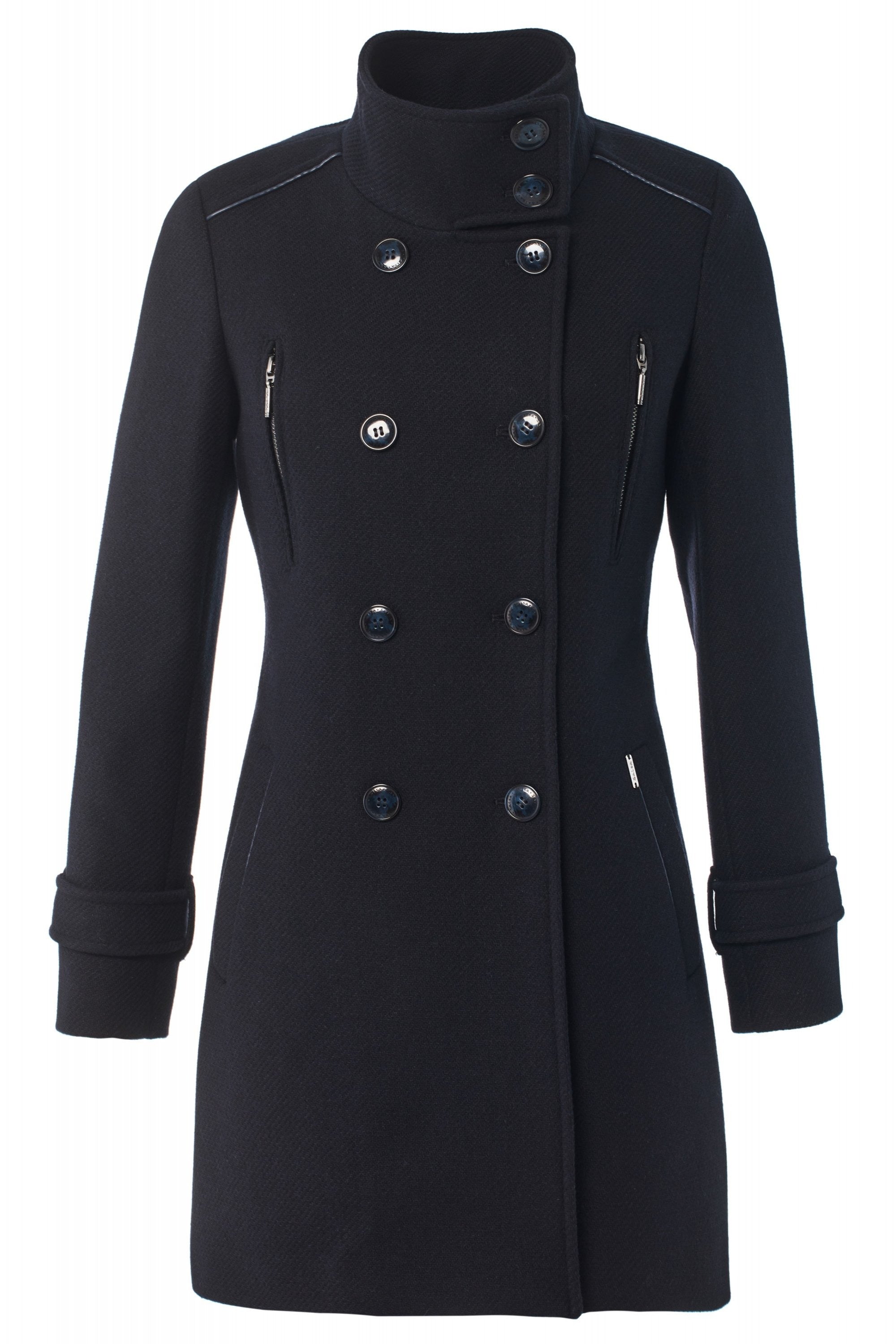 Cappotto lungo Grace in lana blu scuro