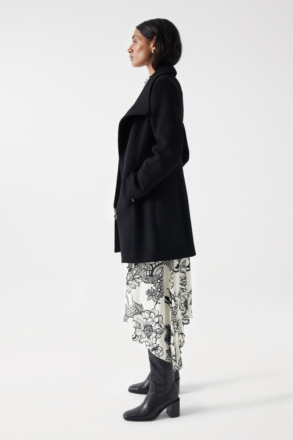 Cappotto in lana con collo di pelliccia in Giacche nere Salsa Jeans