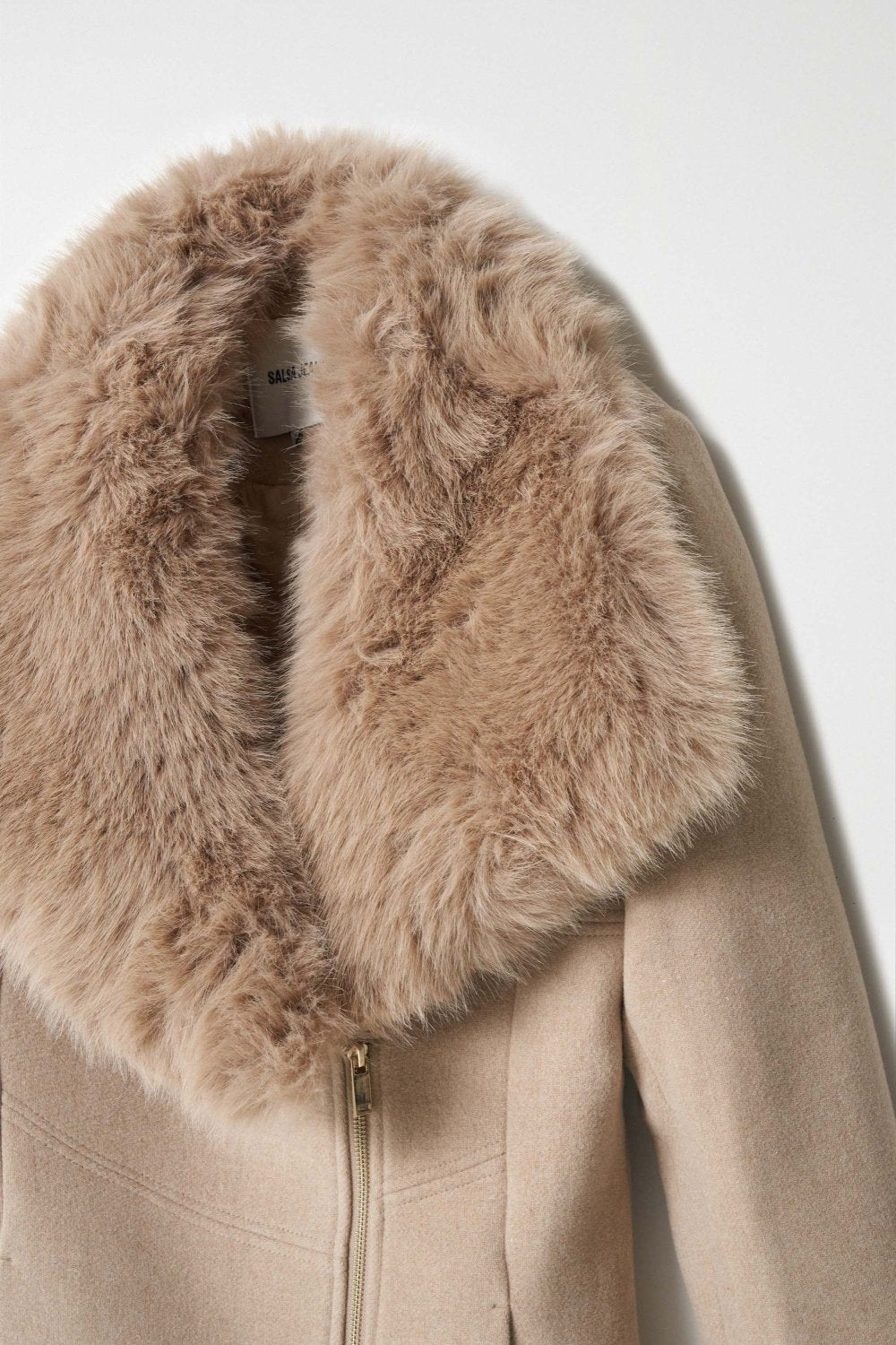 Cappotto in lana con collo di pelliccia in beige medio V1 Jackets Salsa Jeans