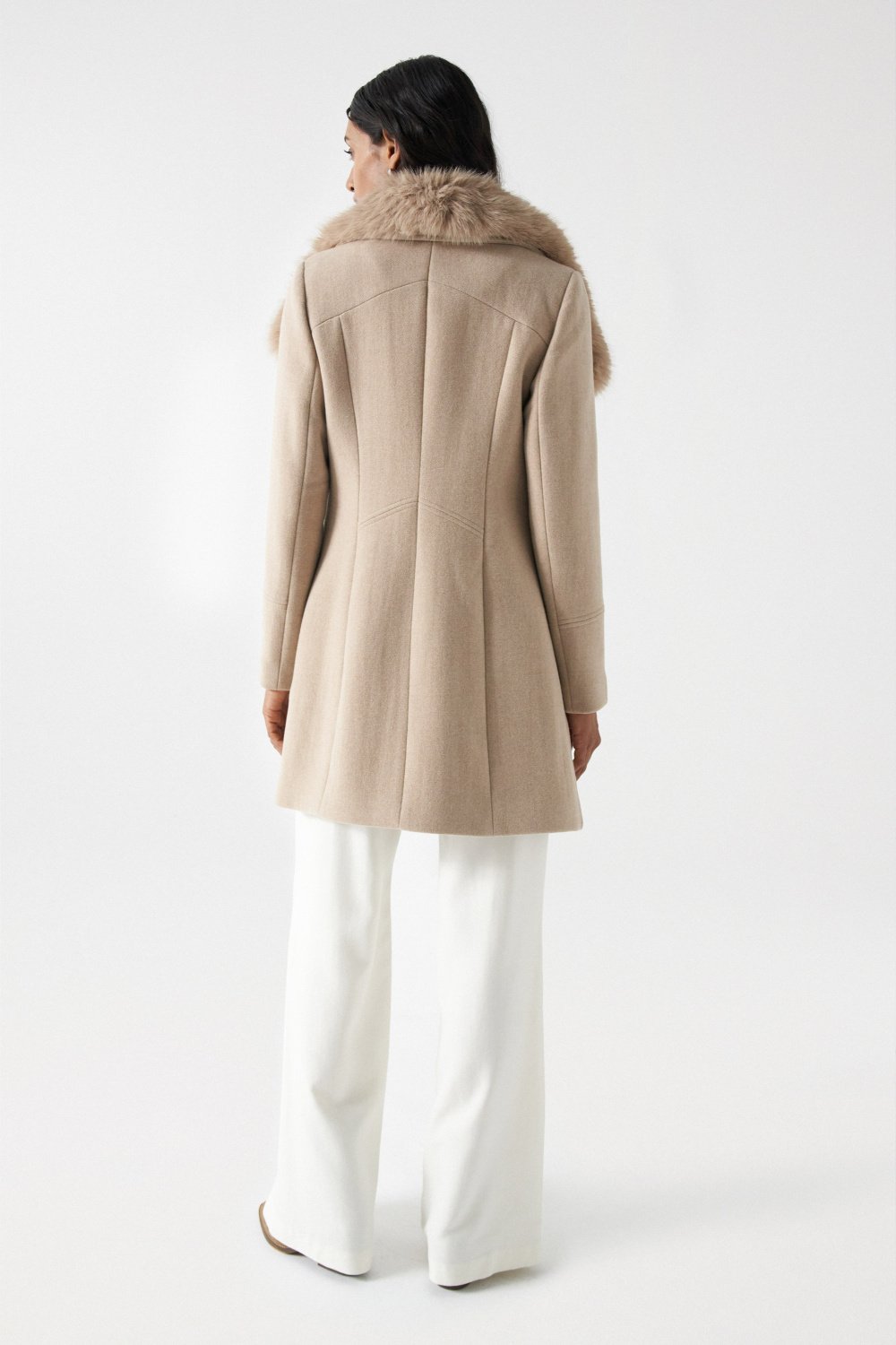 Cappotto in lana con collo di pelliccia in beige medio V1 Jackets Salsa Jeans