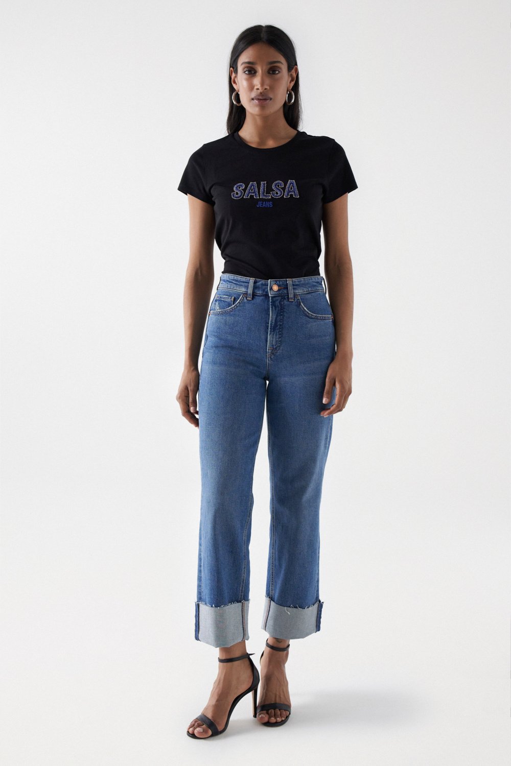 Maglietta istituzionale con perline in nero T-shirt Salsa Jeans