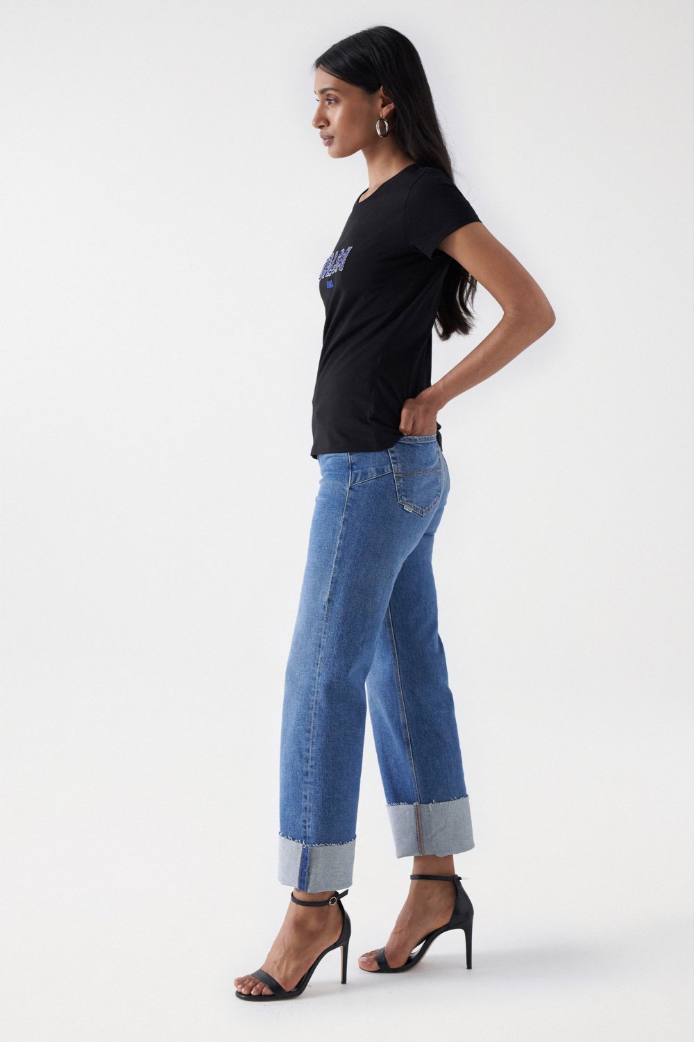 Maglietta istituzionale con perline in nero T-shirt Salsa Jeans