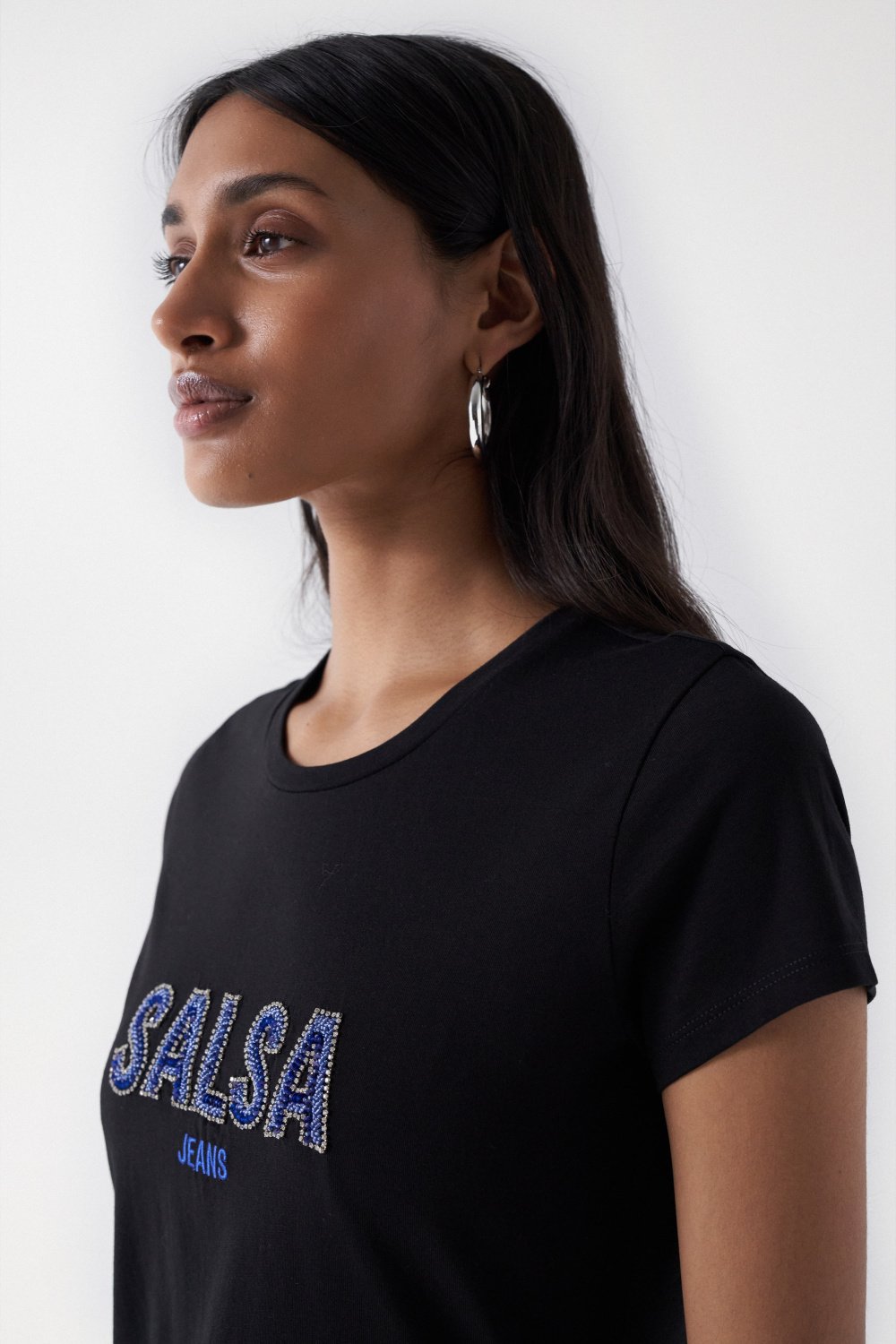 Maglietta istituzionale con perline in nero T-shirt Salsa Jeans