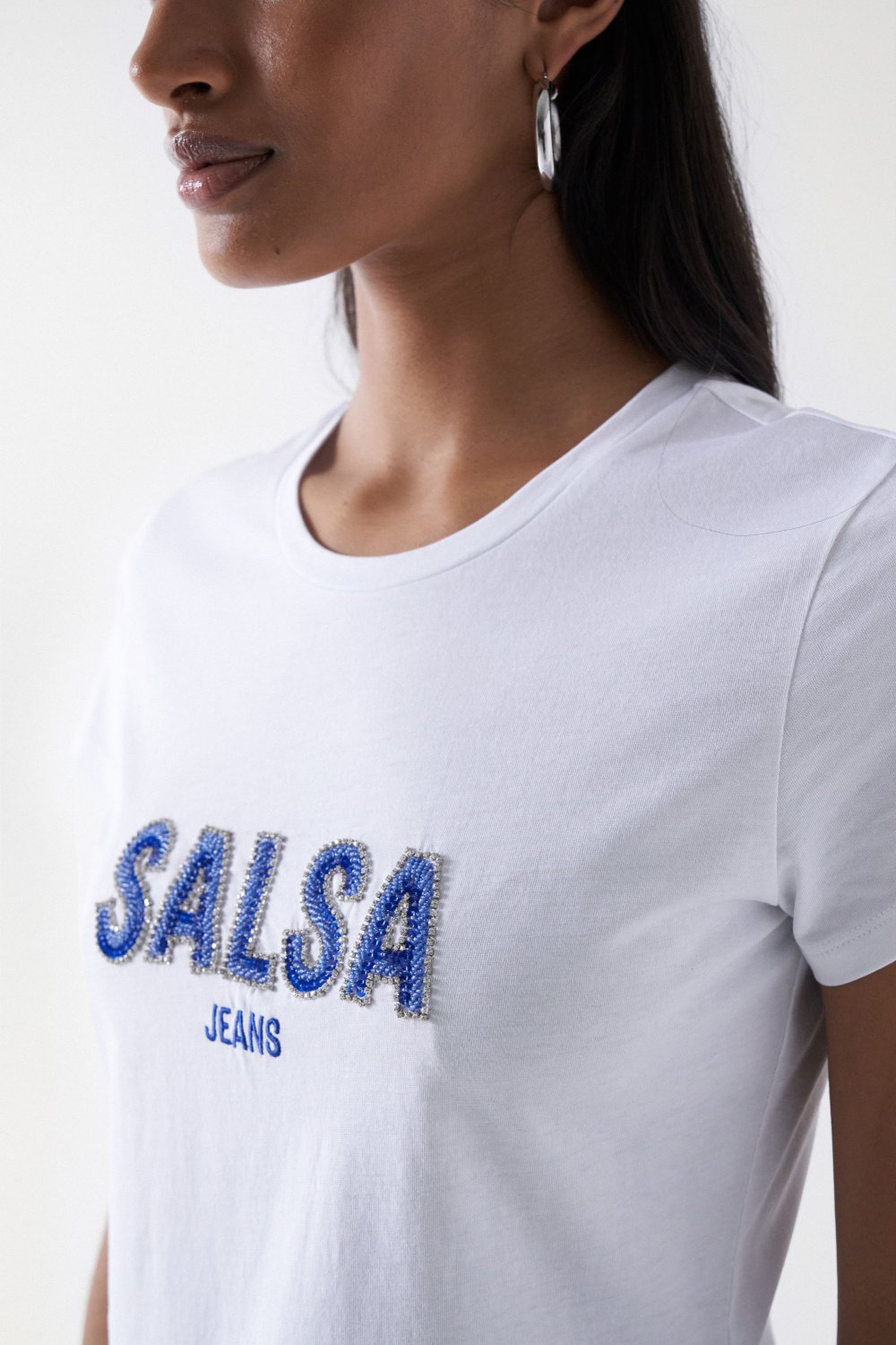 T-shirt istituzionale con perline in bianco T-Shirts Salsa Jeans
