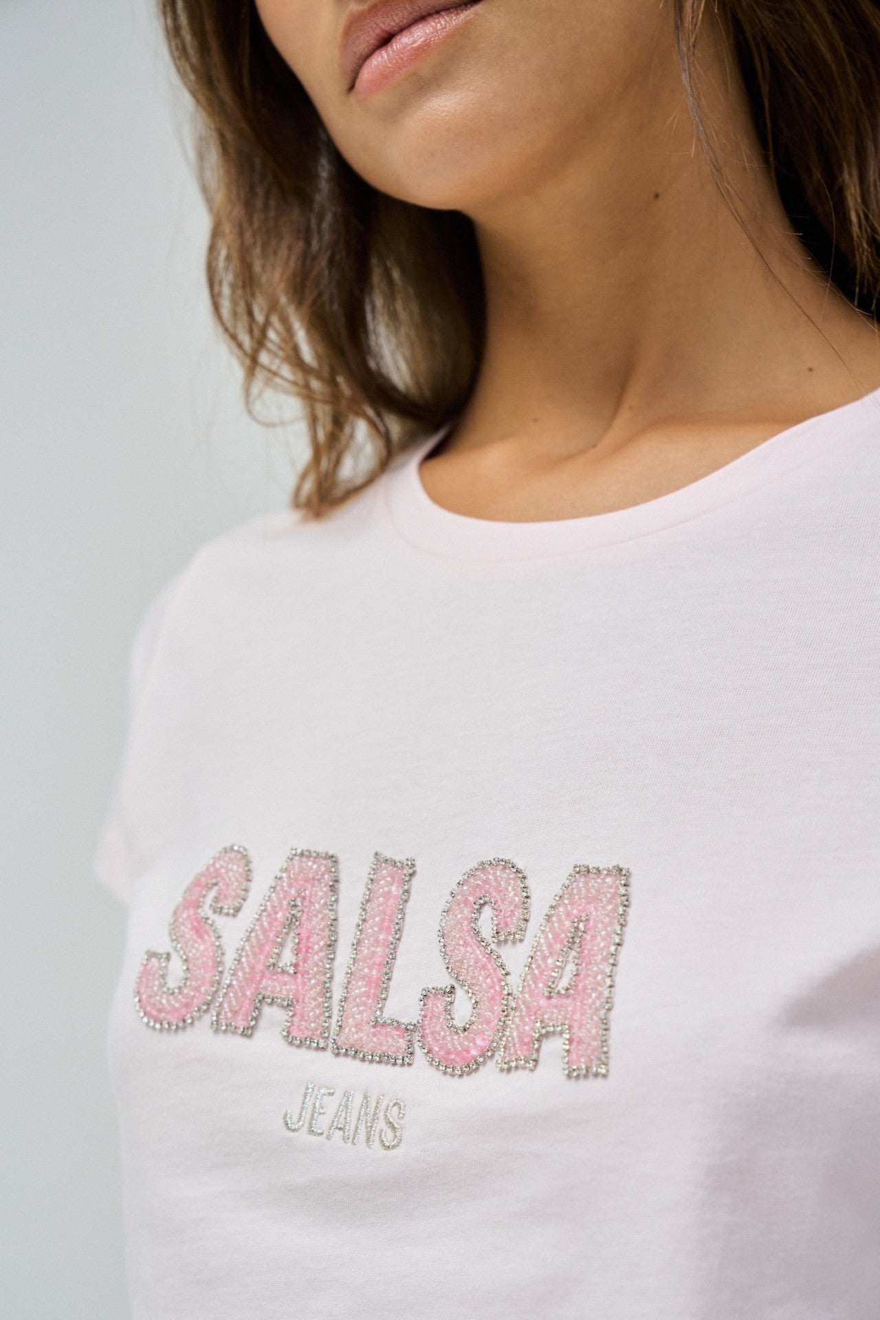 Maglietta istituzionale con perline in rosa chiaro V1 T-Shirts Salsa Jeans