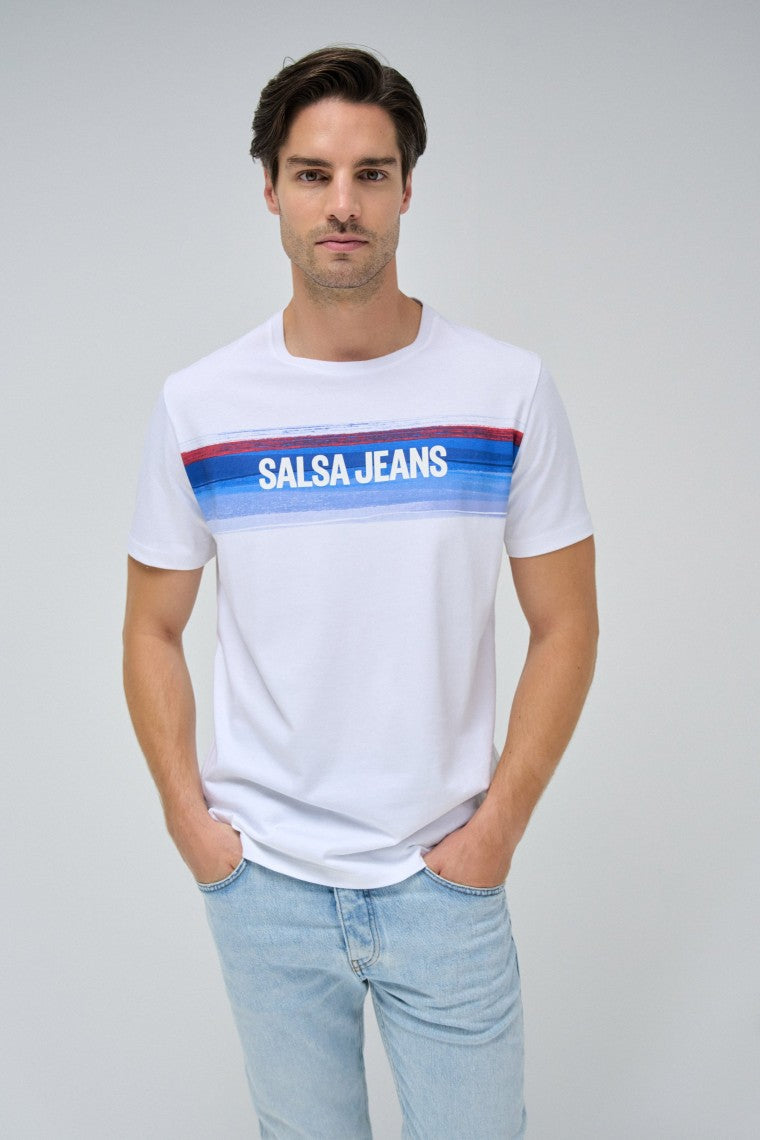 Stampa del marchio sul petto delle T-shirt bianche Salsa Jeans