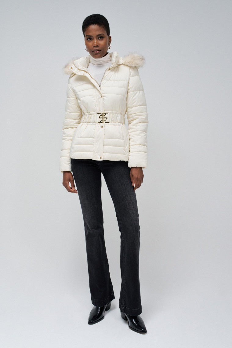 Cappotto corto con cappuccio di pelliccia in giacche beige chiaro Salsa Jeans