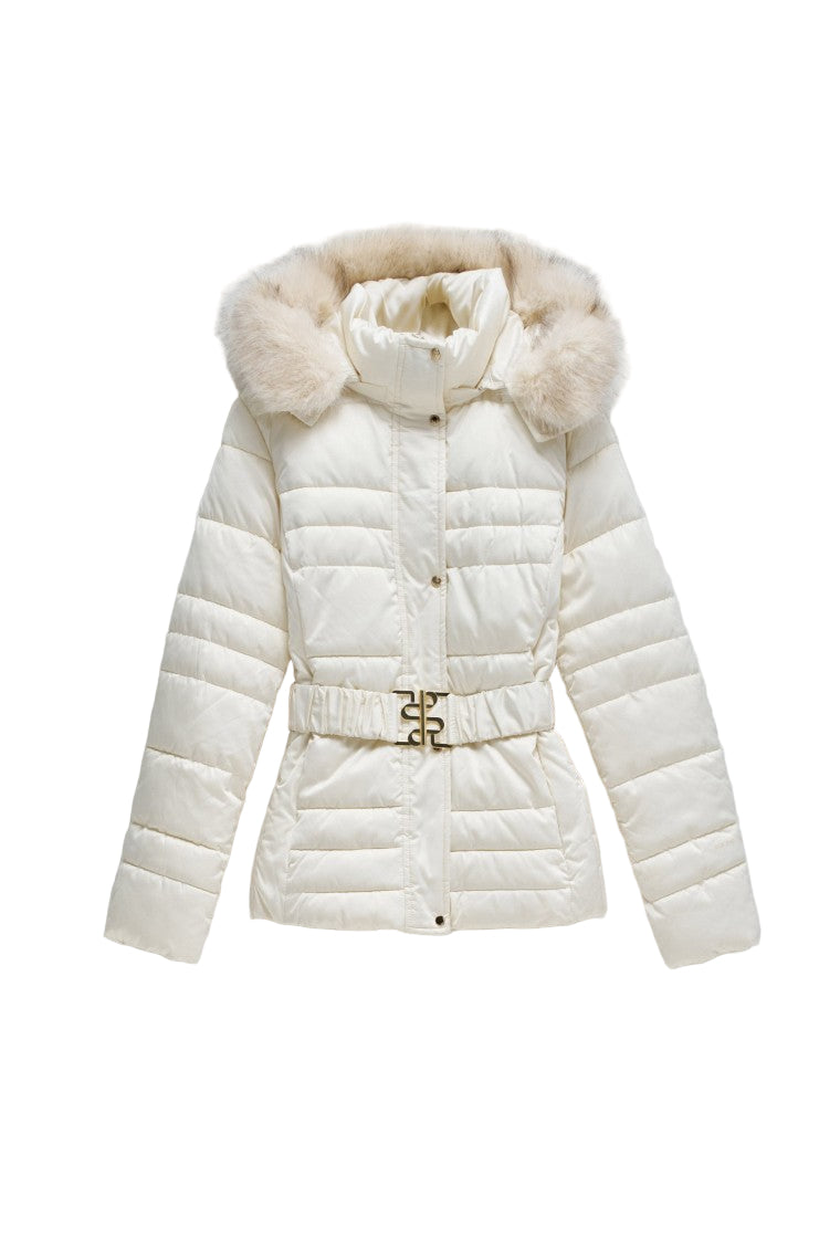Cappotto corto con cappuccio di pelliccia in giacche beige chiaro Salsa Jeans