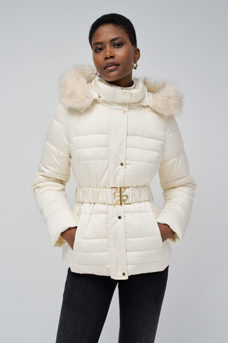 Cappotto corto con cappuccio di pelliccia in giacche beige chiaro Salsa Jeans