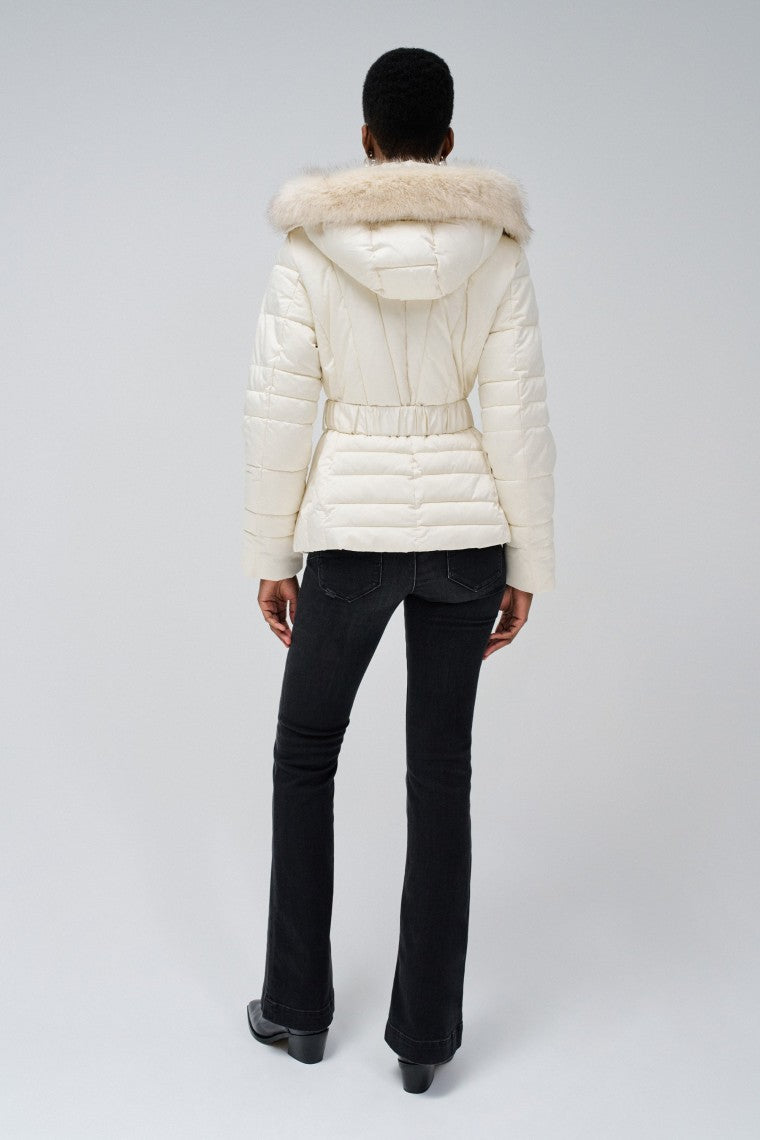 Cappotto corto con cappuccio di pelliccia in giacche beige chiaro Salsa Jeans