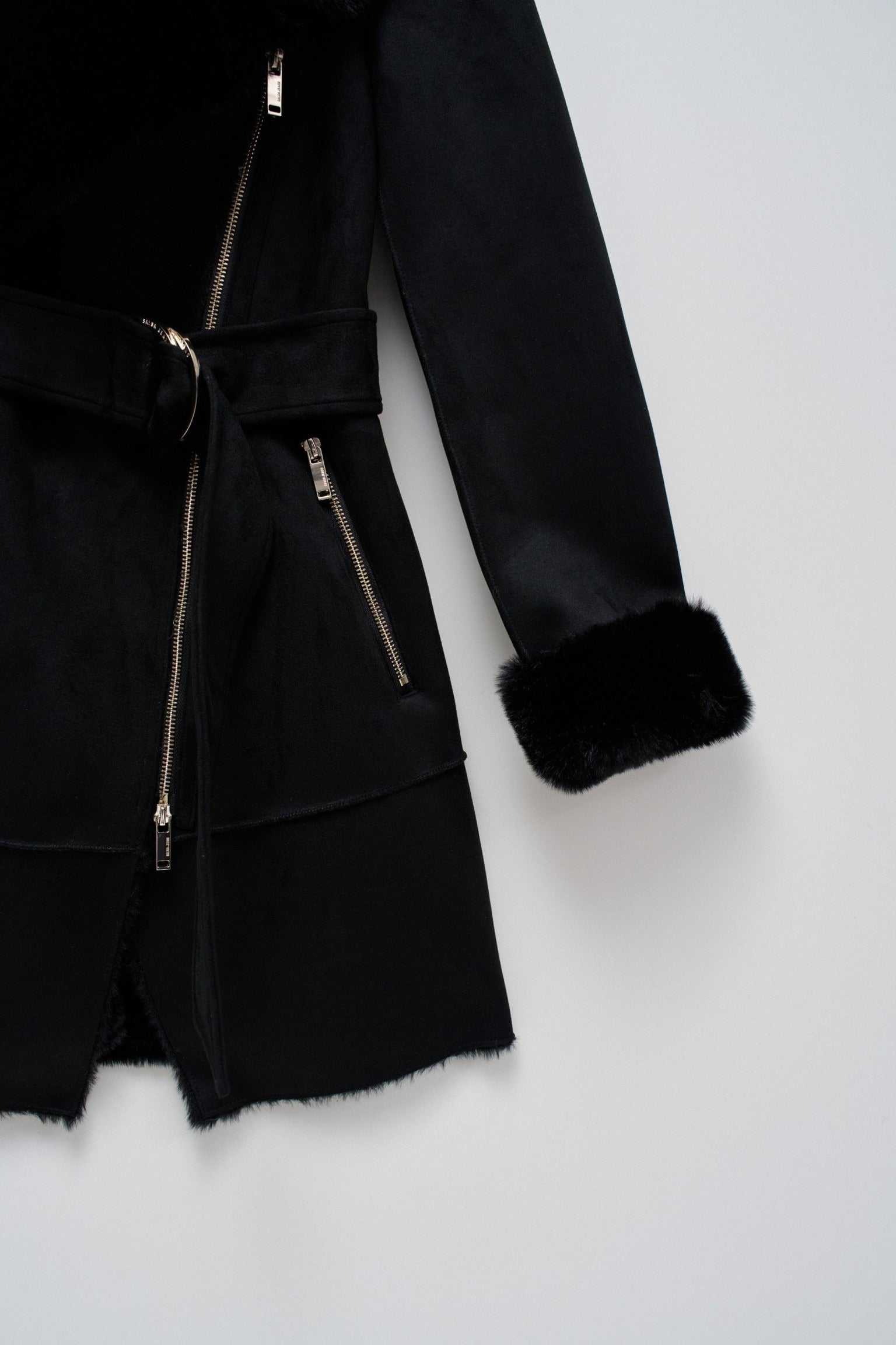 Cappotto lungo in shearling nero