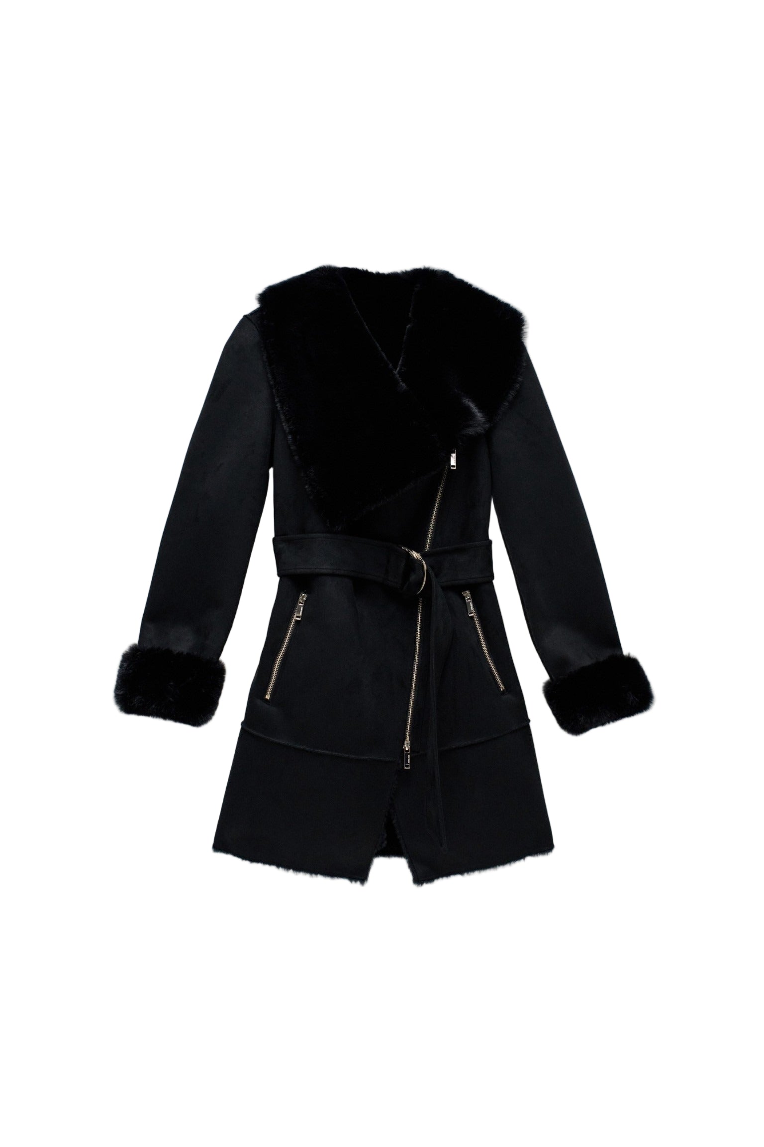 Cappotto lungo in shearling nero