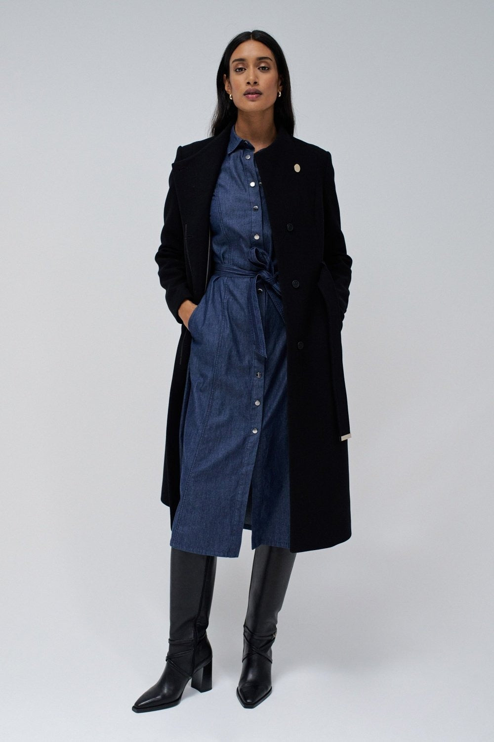 Cappotto lungo in lana con cintura in nero Giacche Salsa Jeans