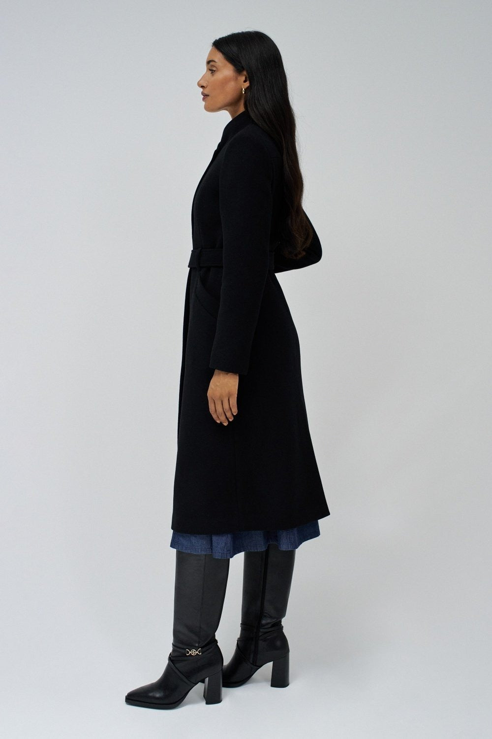 Cappotto lungo in lana con cintura in nero Giacche Salsa Jeans