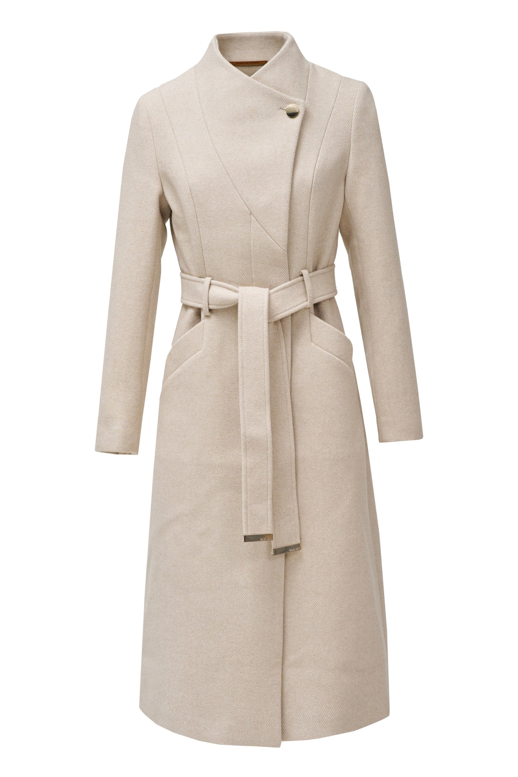 Giacca lunga in lana con cintura in beige chiaro V1 Giacche Salsa Jeans