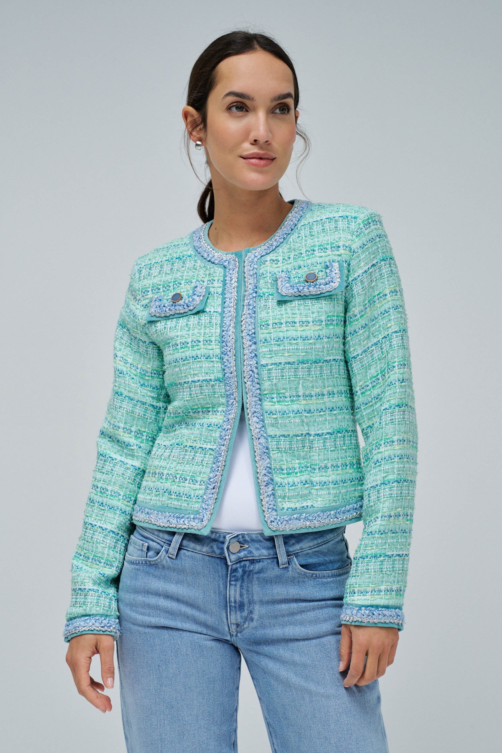 Giacca colorata in tweed stile Chanel in verde chiaro Giacche Salsa Jeans