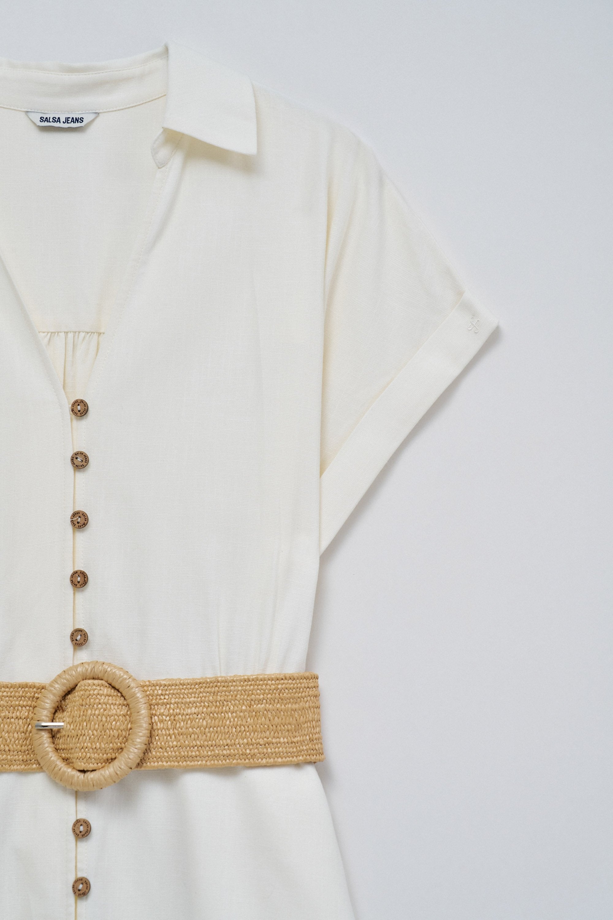 Abito camicia in lino con cintura abbottonata sul davanti in Perla chiara V1 Abiti Salsa Jeans