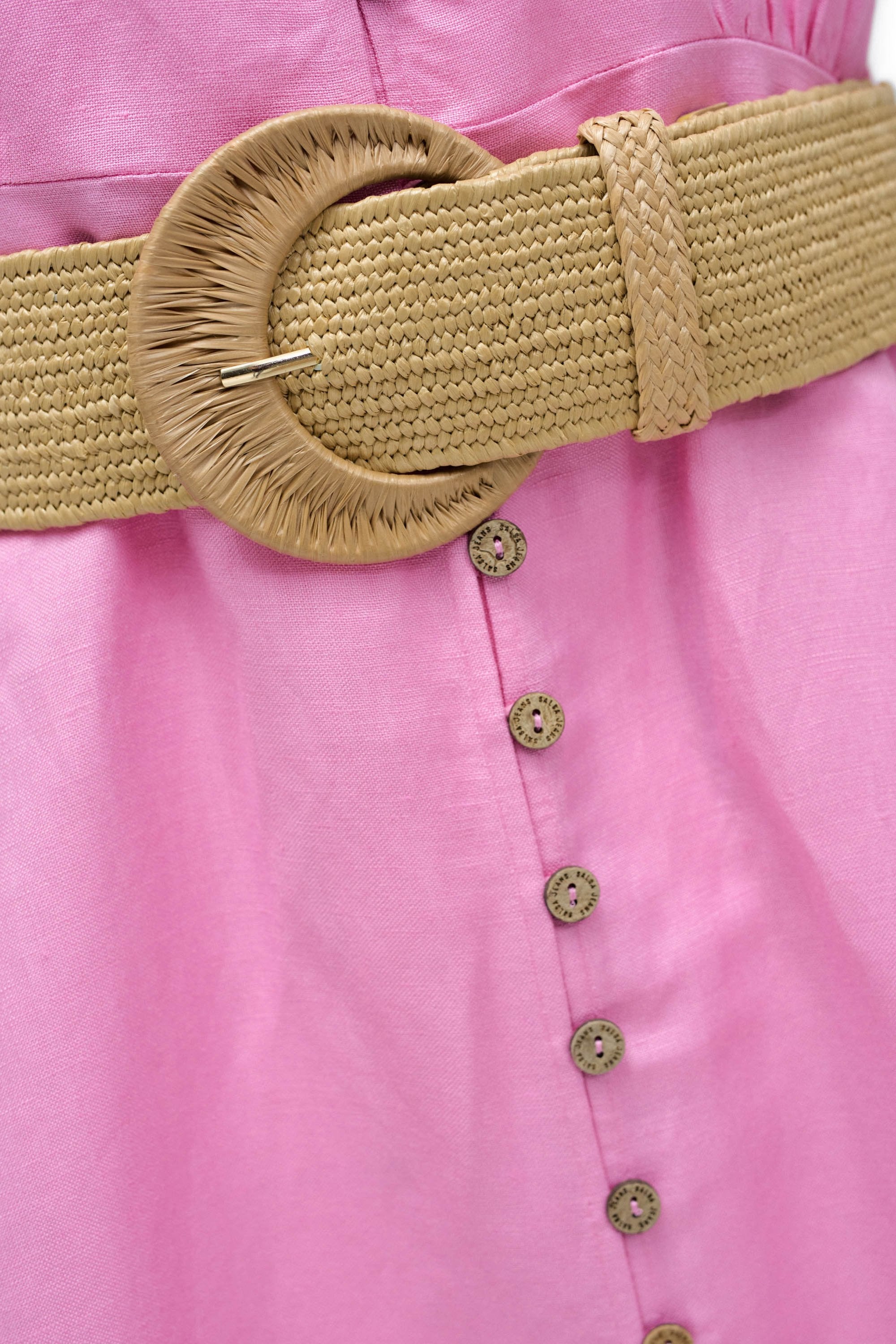 Abito camicia in lino con cintura abbottonata sul davanti in rosa medio Abiti Salsa Jeans