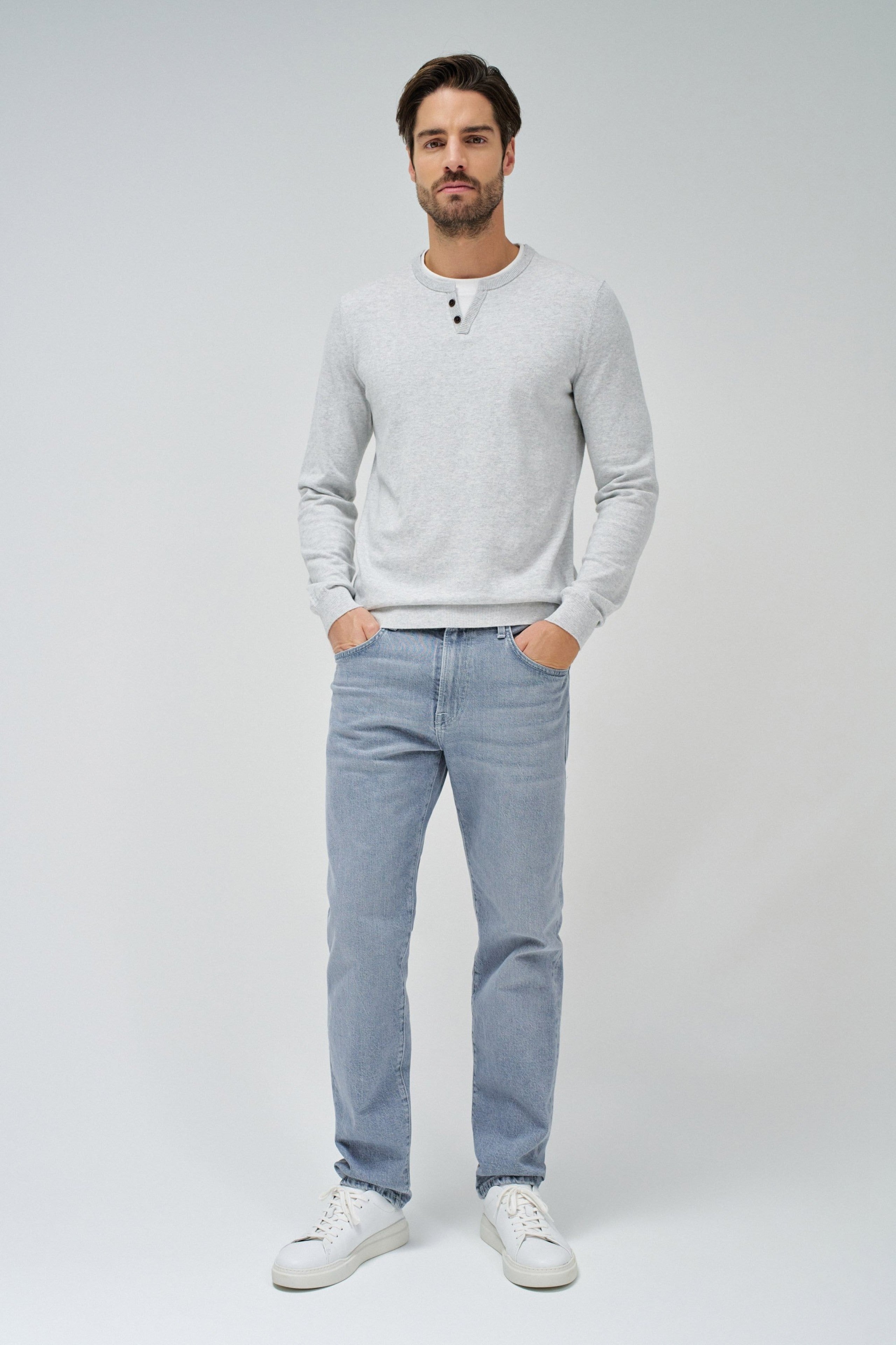 Henley in maglia con collo in jersey grigio chiaro Maglioni Salsa Jeans