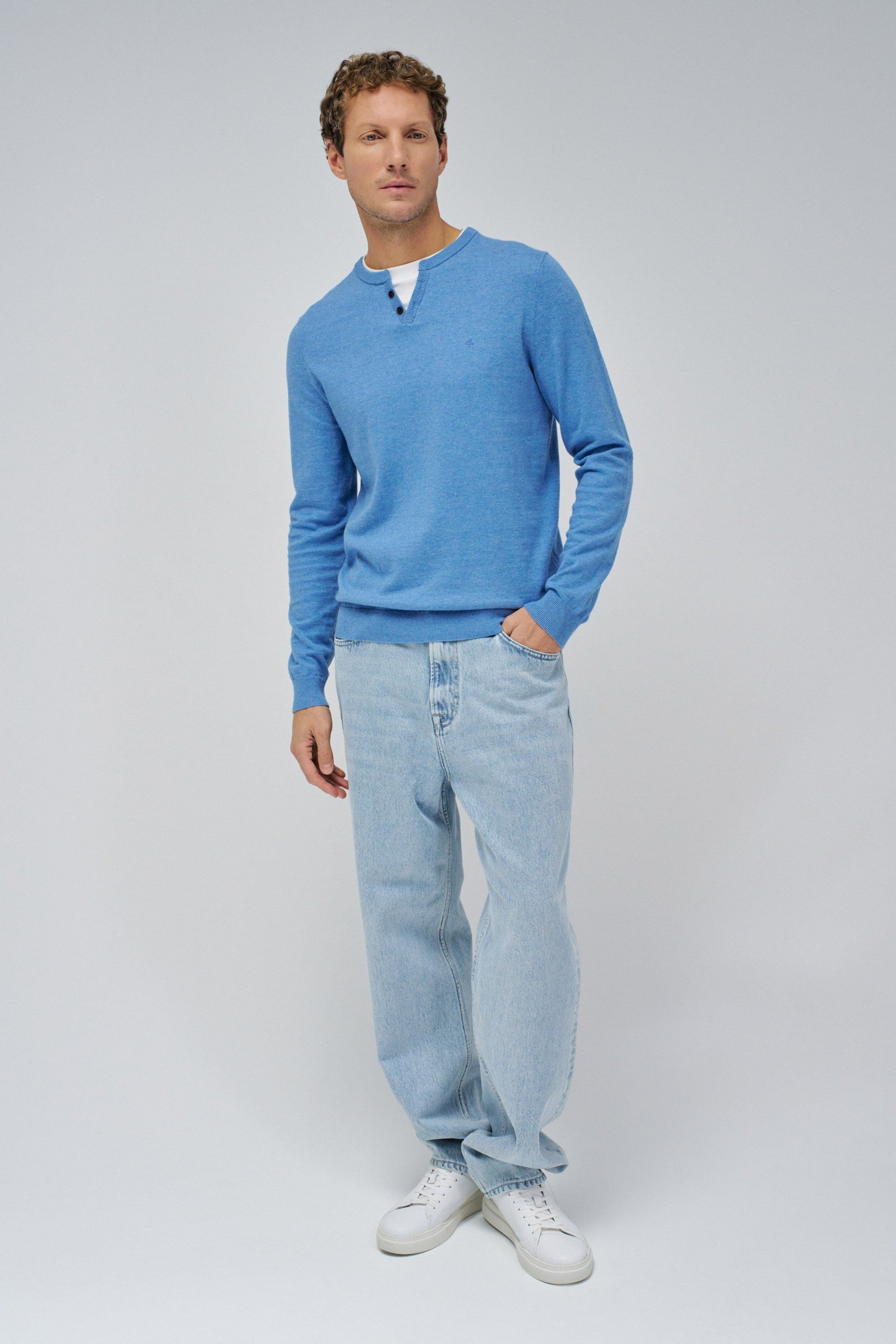 Henley in maglia con collo in jersey in blu medio Maglioni Salsa Jeans