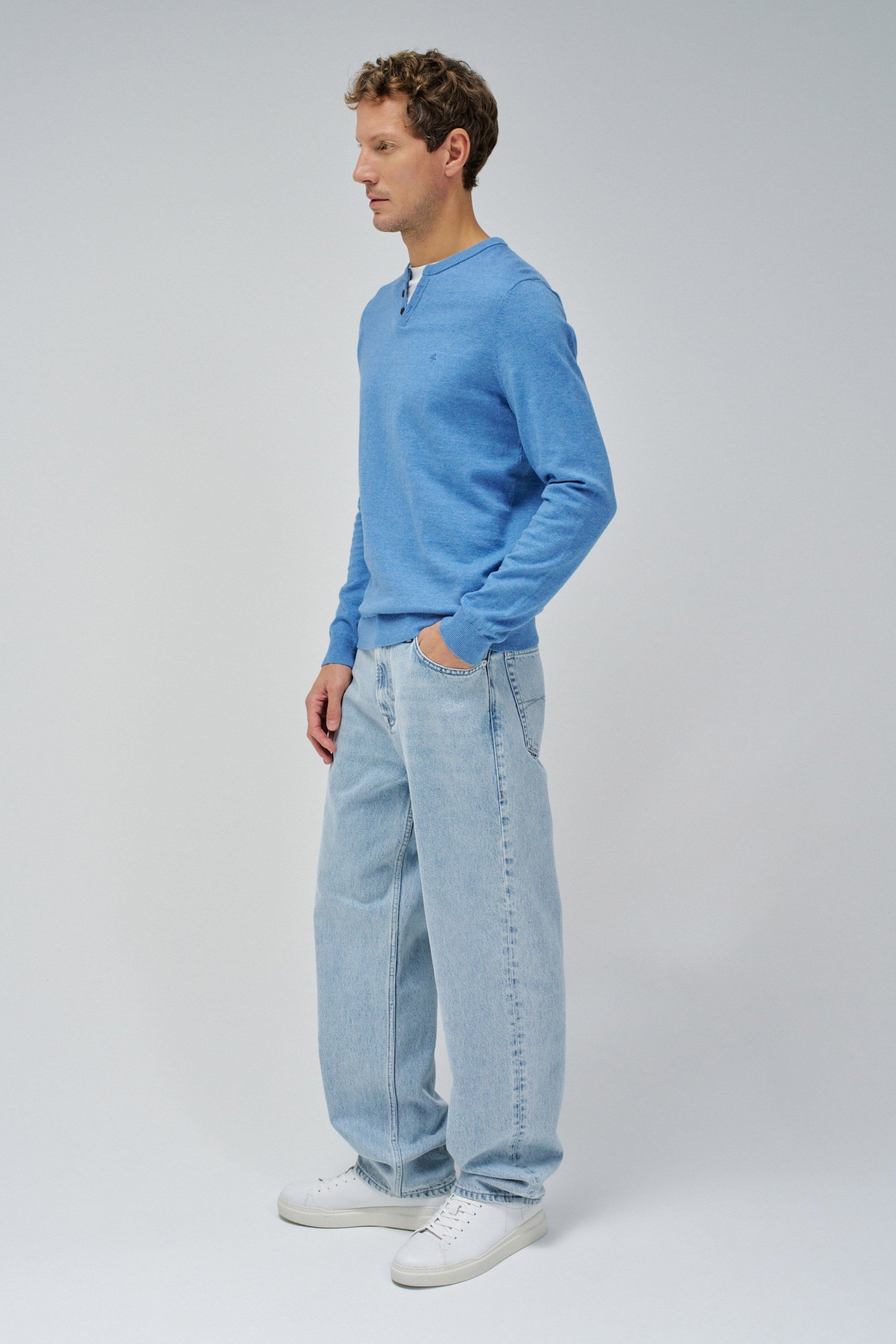 Henley in maglia con collo in jersey in blu medio Maglioni Salsa Jeans