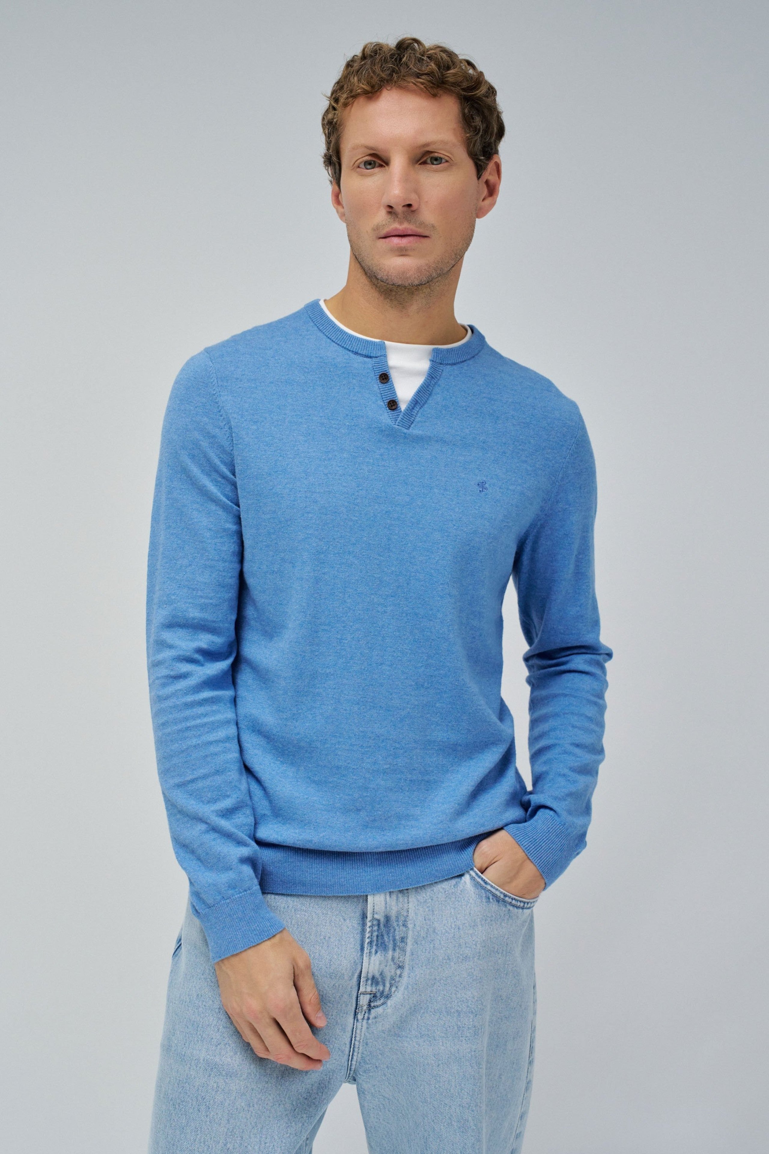 Henley in maglia con collo in jersey in blu medio Maglioni Salsa Jeans