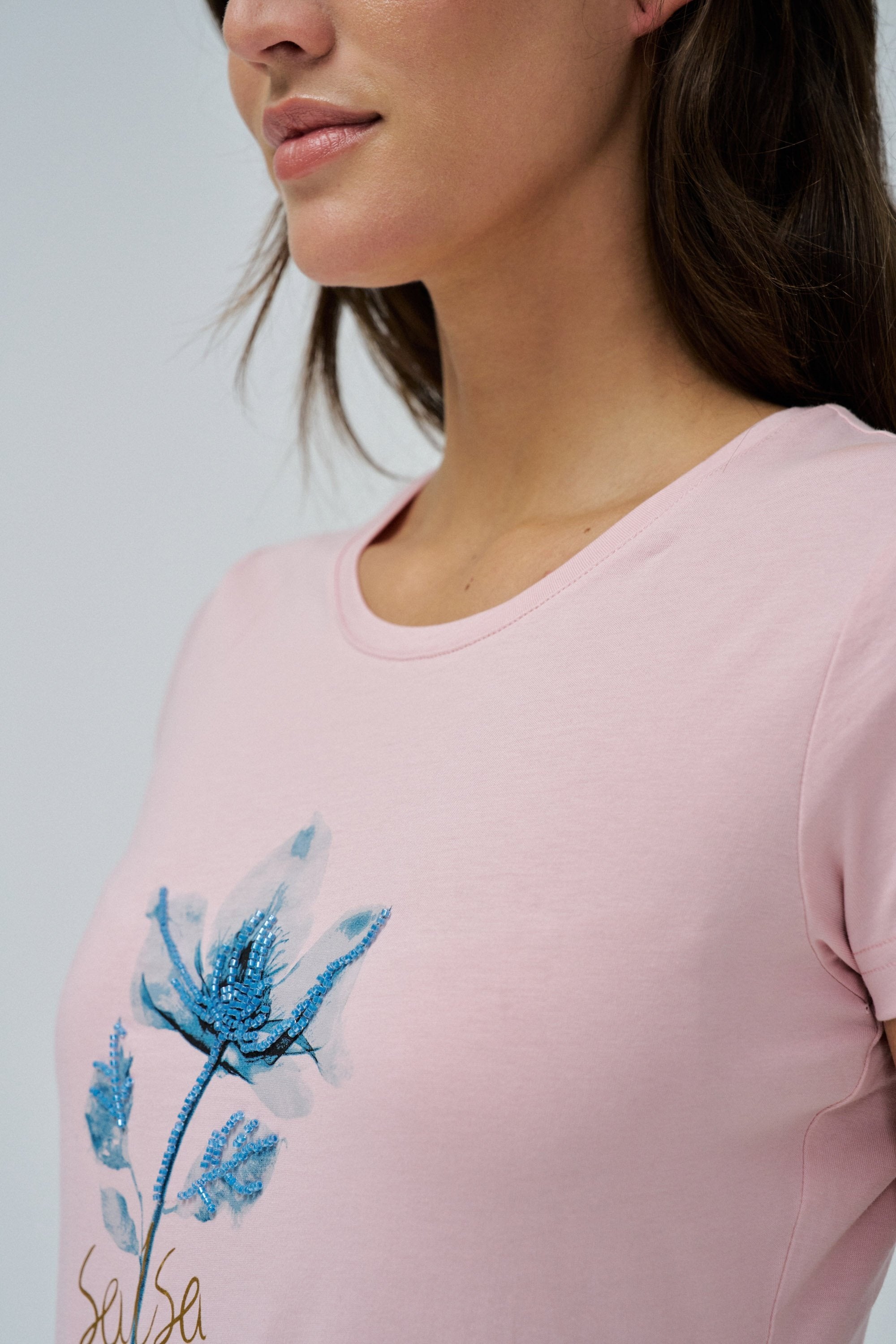 Maglietta grafica con stampa floreale in rosa medio V1 T-Shirts Salsa Jeans