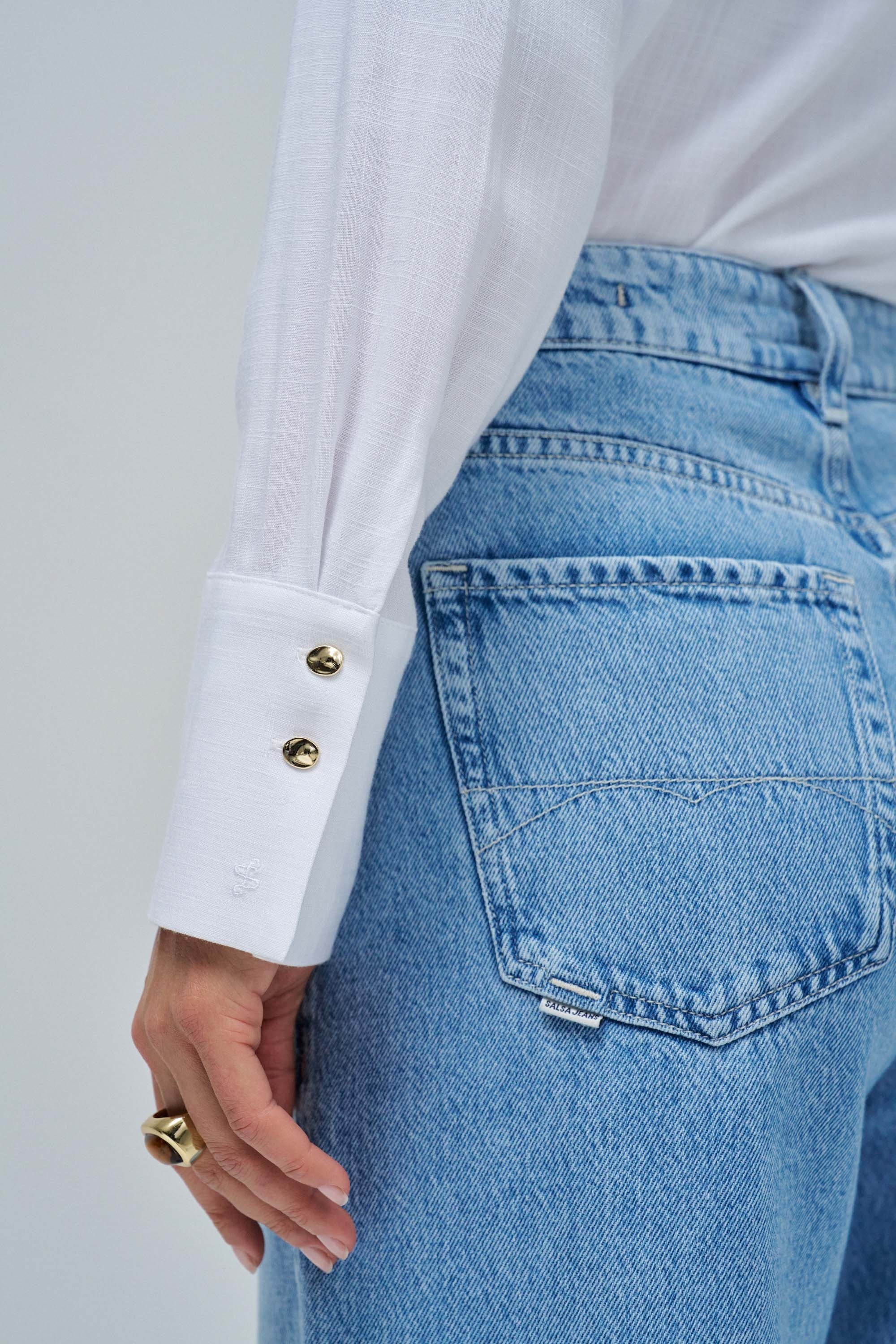 Camicia in lino con perle chiare V1 Camicie Salsa Jeans