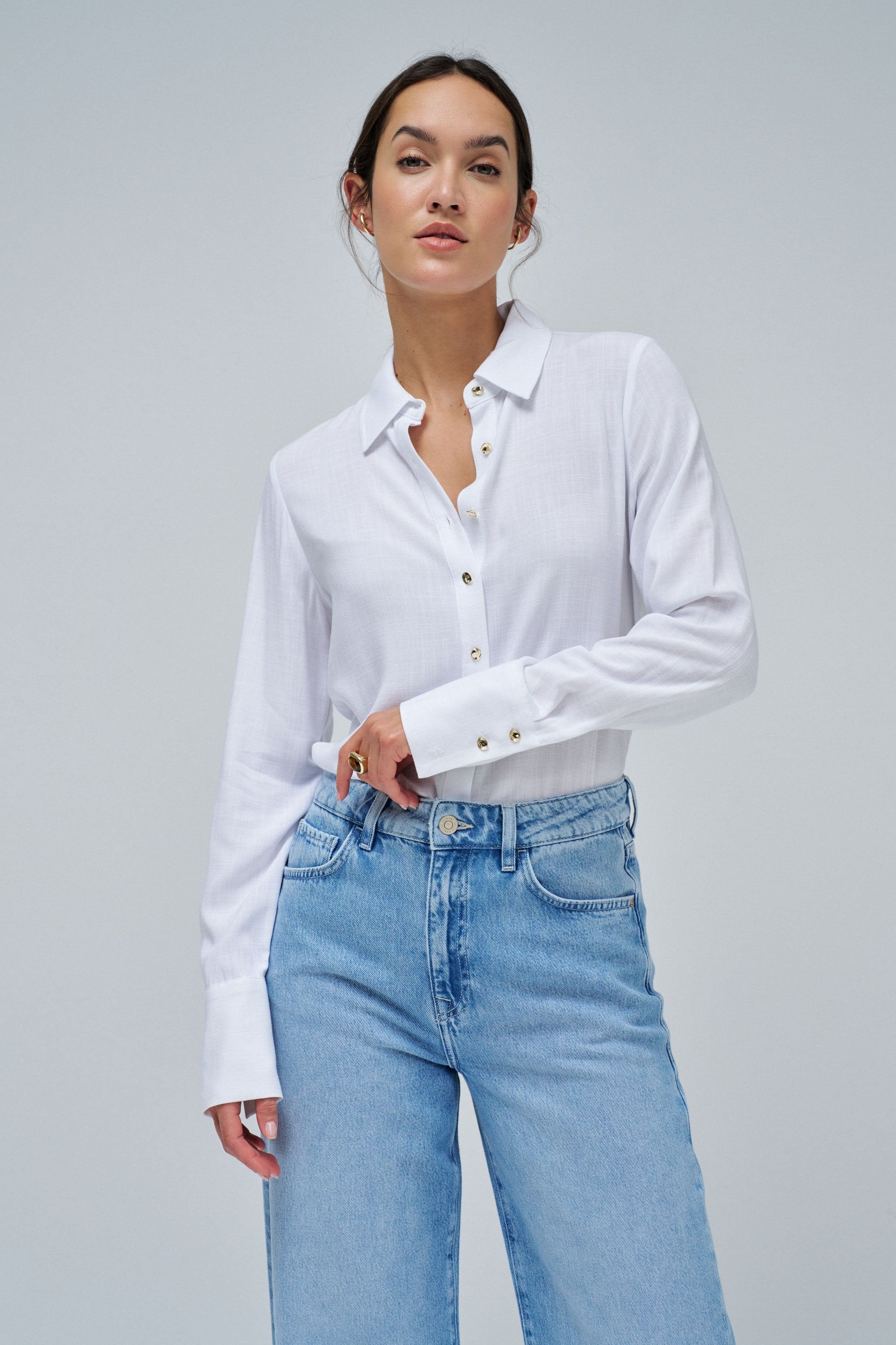 Camicia in lino con perle chiare V1 Camicie Salsa Jeans