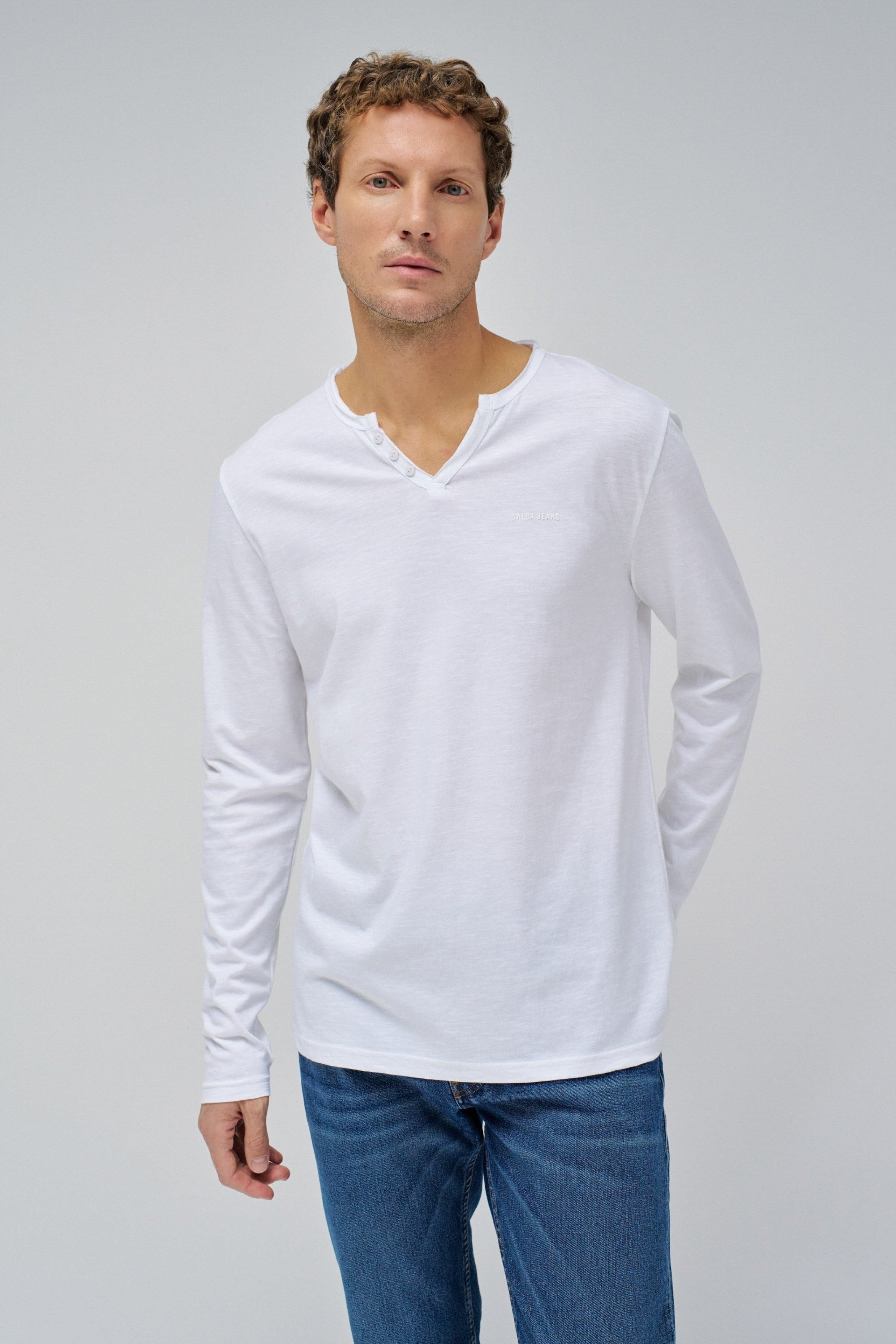 Maglia manica lunga Serafino in bianco Magliette Salsa Jeans