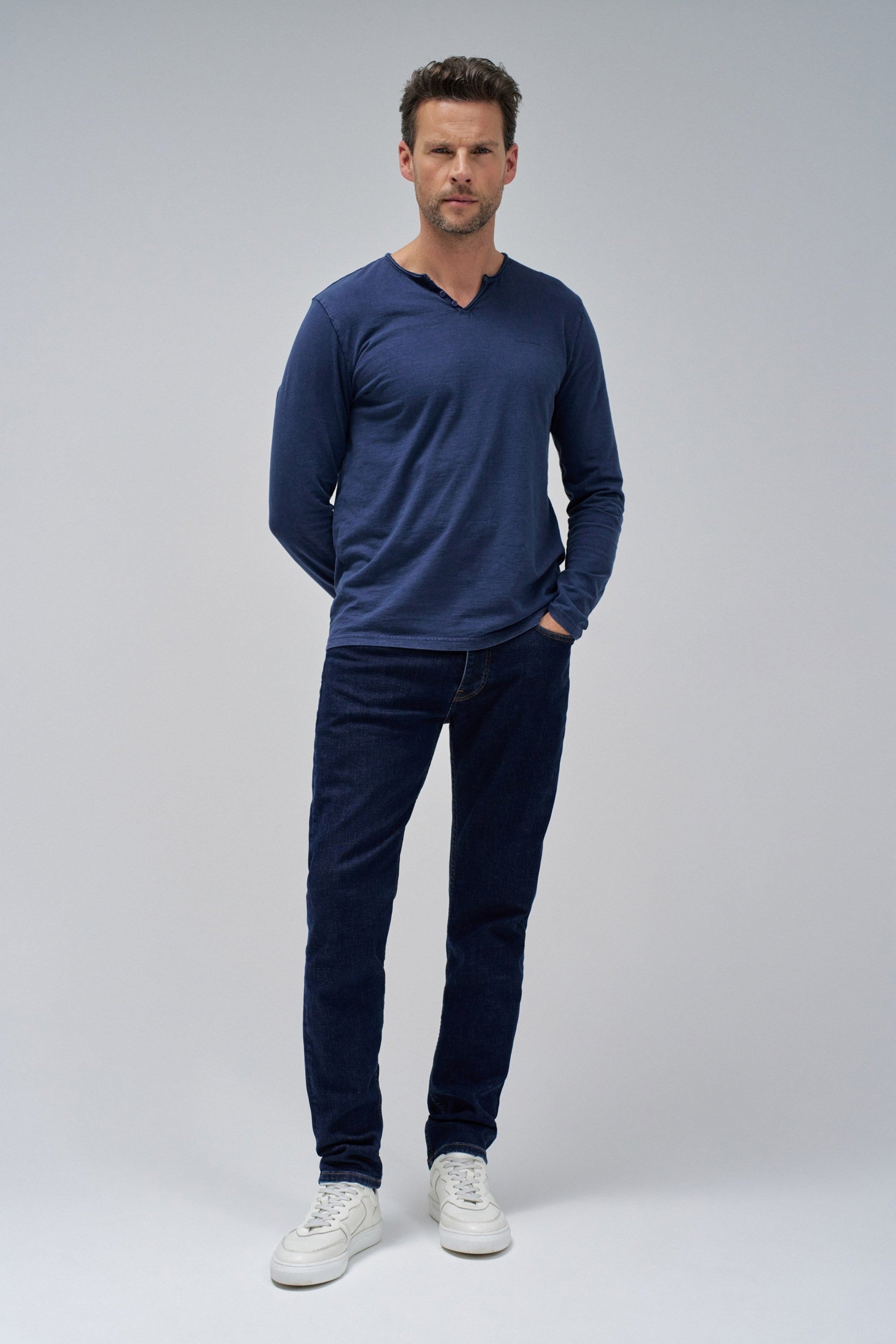 Maglia manica lunga Serafino in blu medio Magliette Salsa Jeans