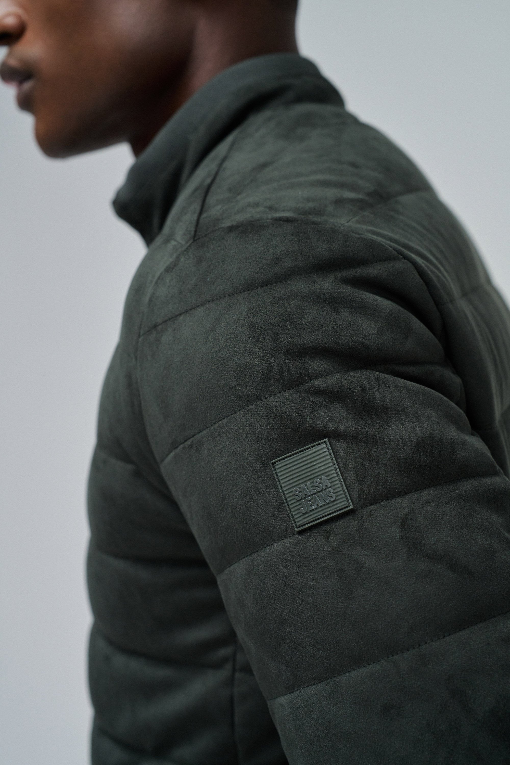 Bomber in pelle scamosciata in verde scuro Giacche Salsa Jeans